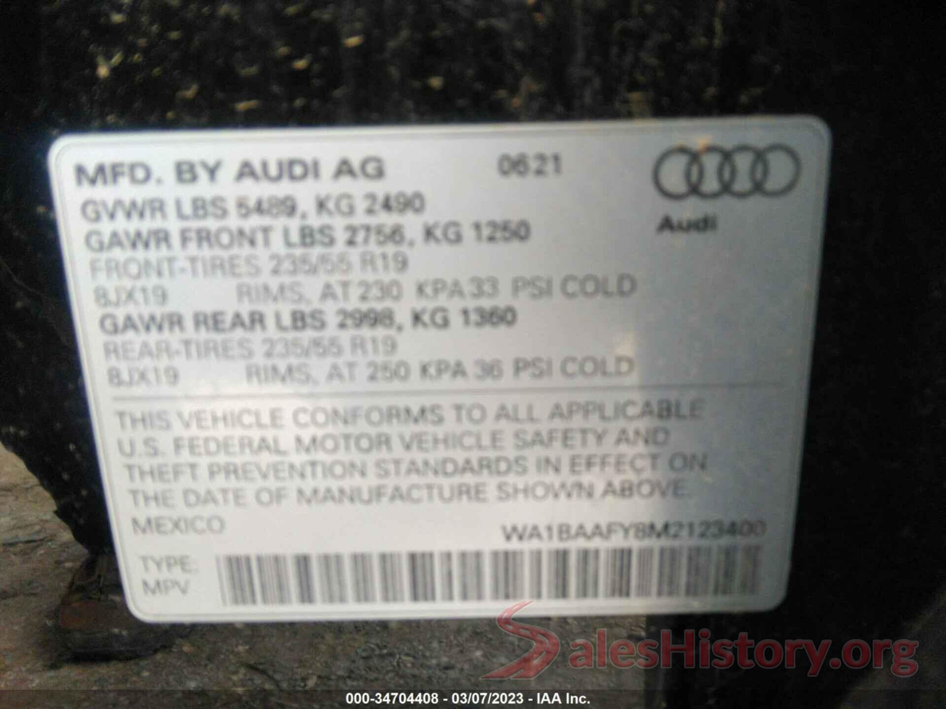 WA1BAAFY8M2123400 2021 AUDI Q5