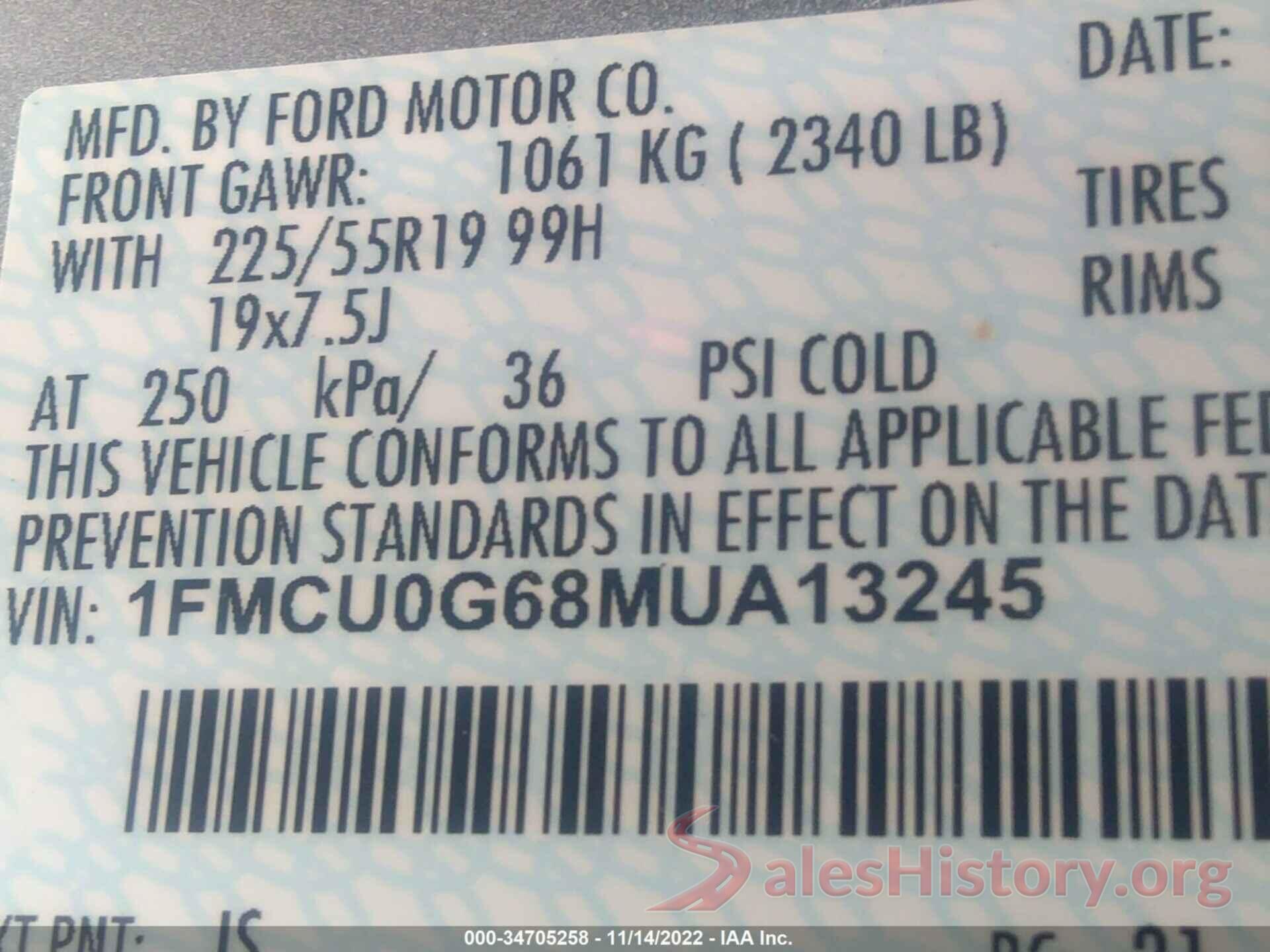 1FMCU0G68MUA13245 2021 FORD ESCAPE