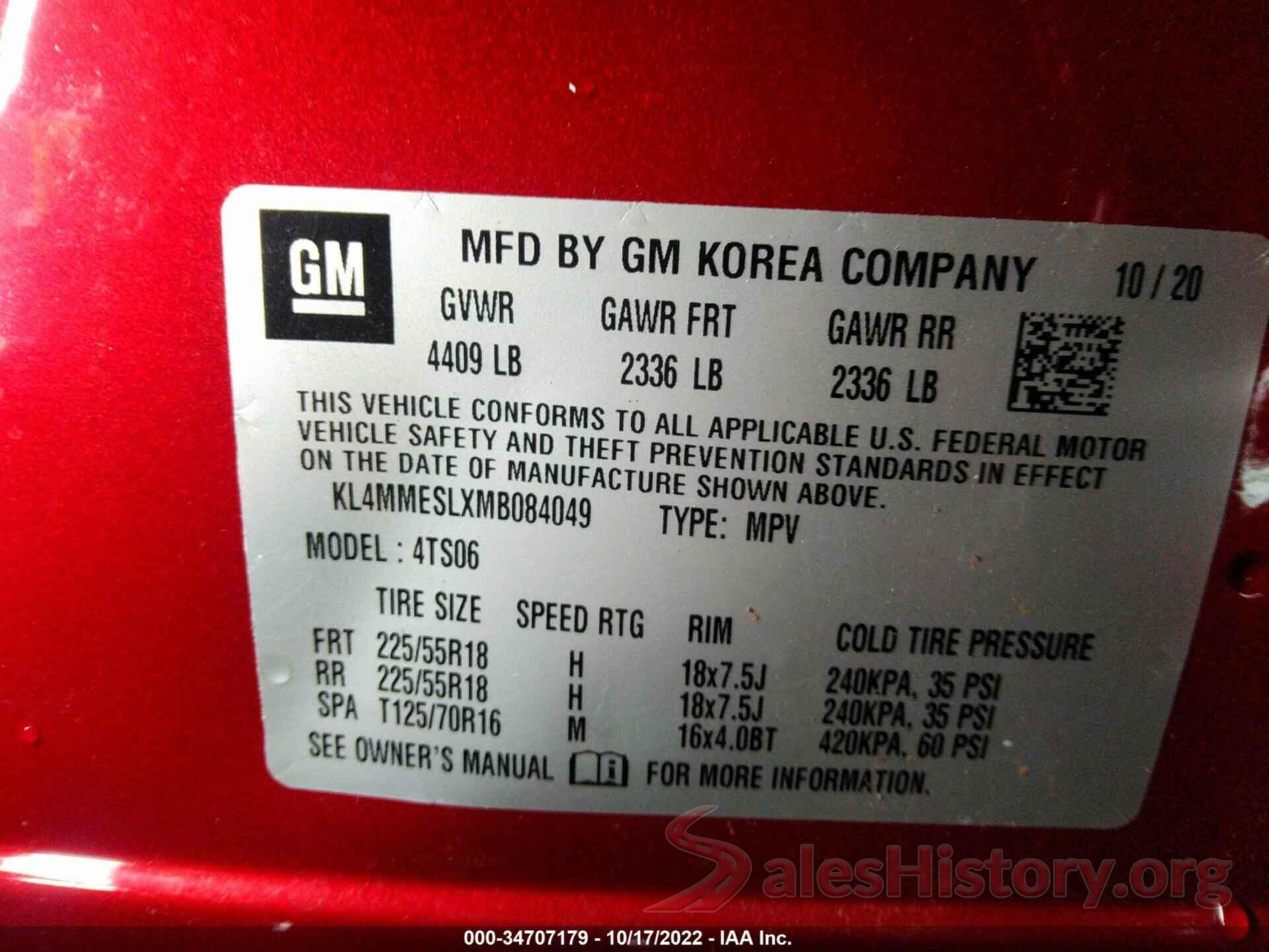 KL4MMESLXMB084049 2021 BUICK ENCORE GX