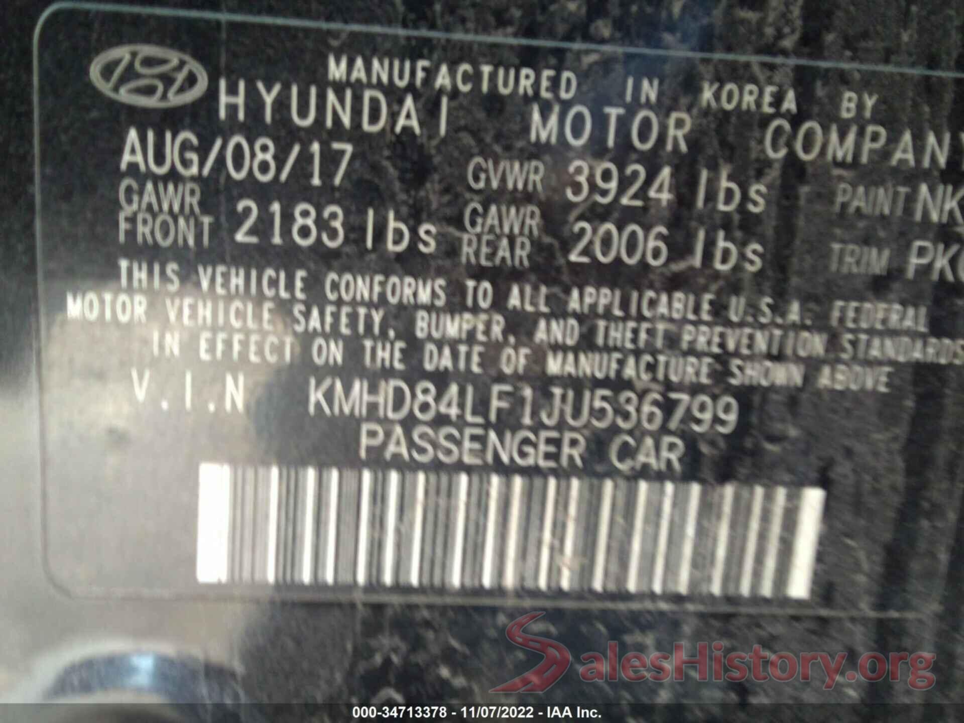 KMHD84LF1JU536799 2018 HYUNDAI ELANTRA