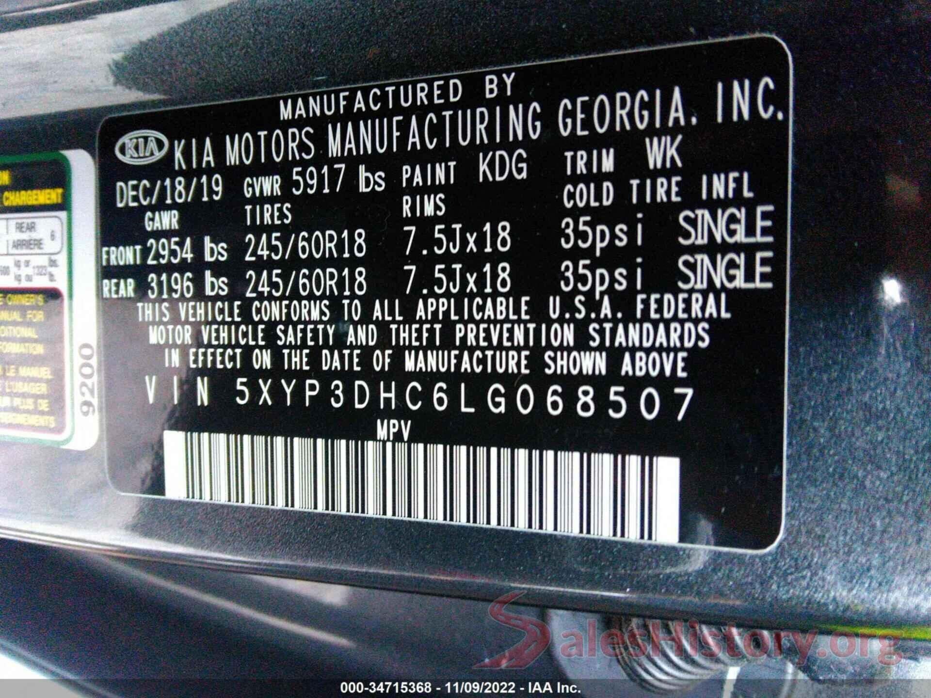 5XYP3DHC6LG068507 2020 KIA TELLURIDE