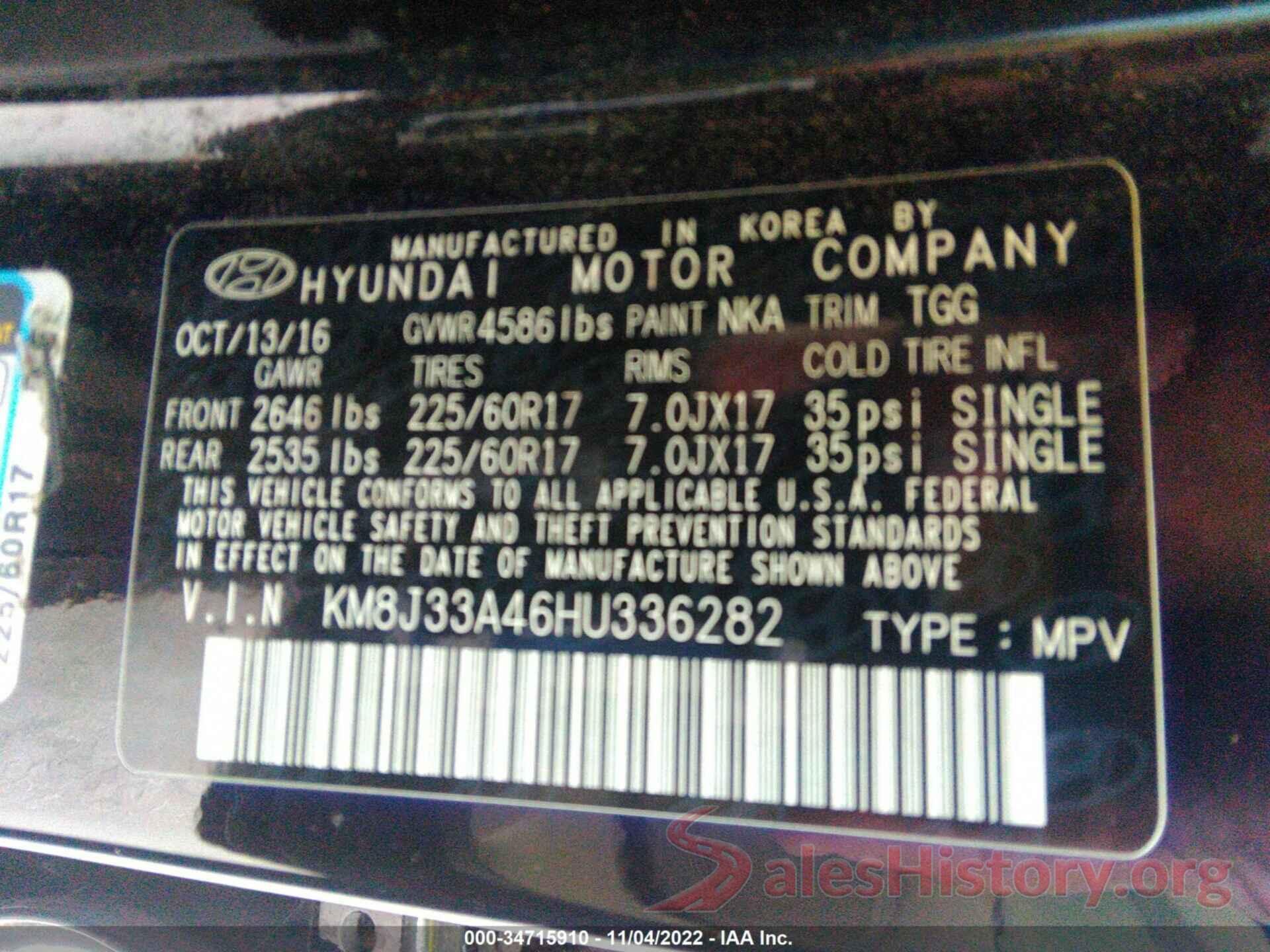 KM8J33A46HU336282 2017 HYUNDAI TUCSON