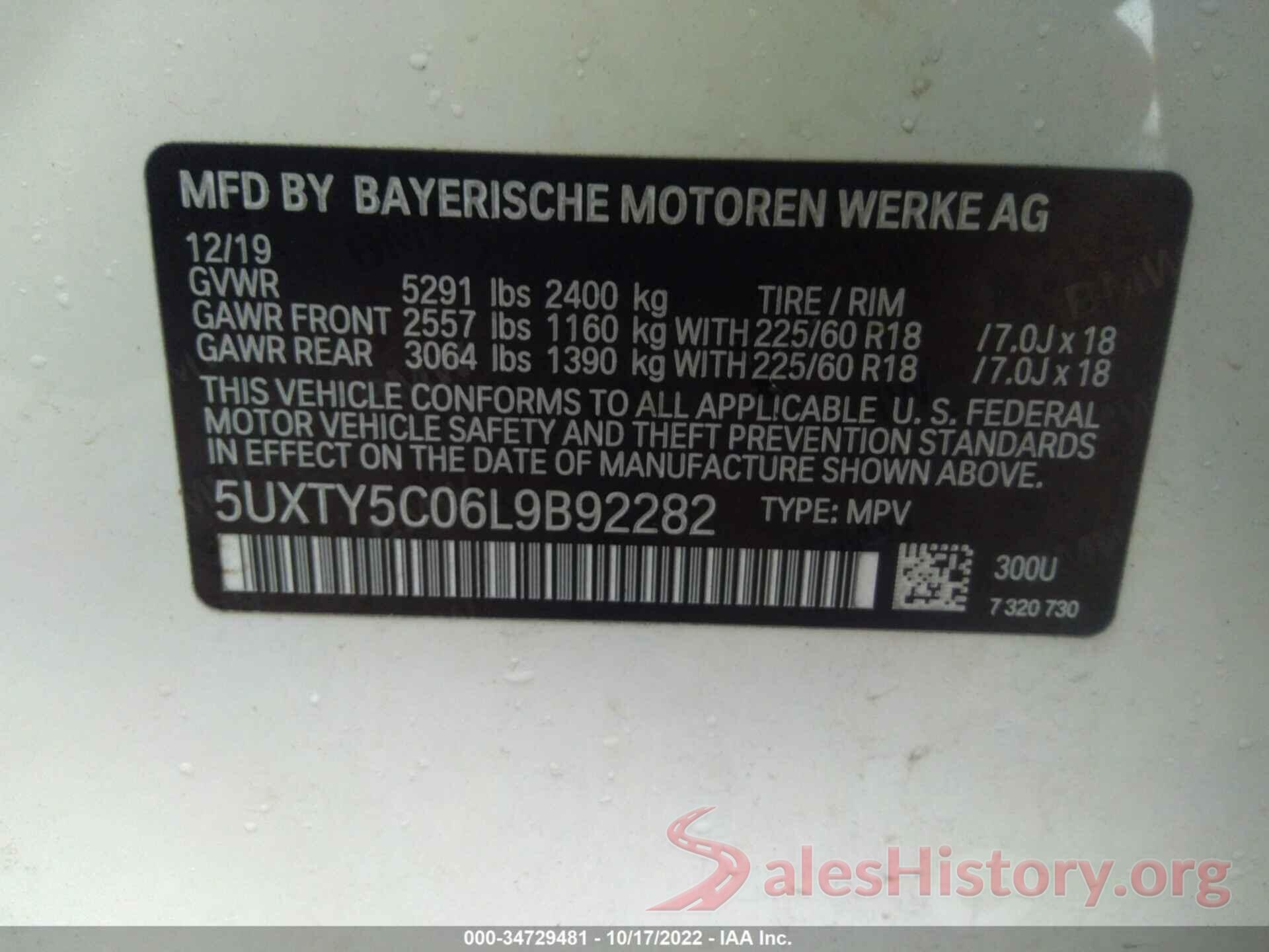 5UXTY5C06L9B92282 2020 BMW X3