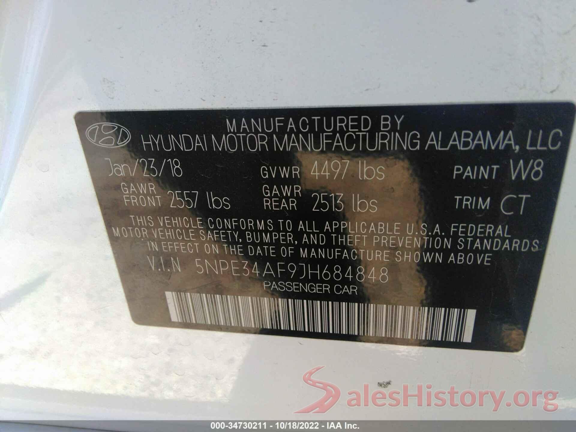 5NPE34AF9JH684848 2018 HYUNDAI SONATA