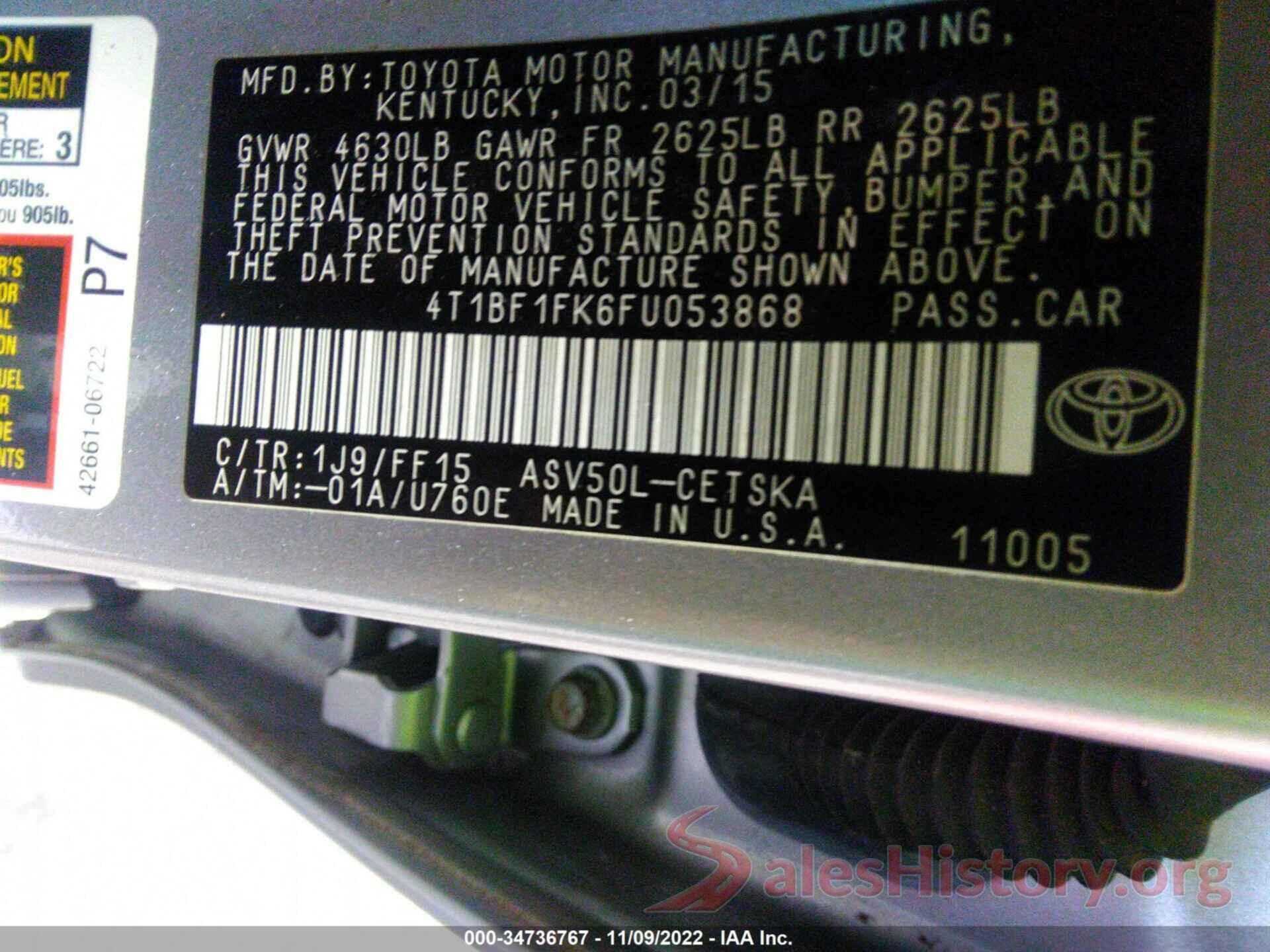 4T1BF1FK6FU053868 2015 TOYOTA CAMRY