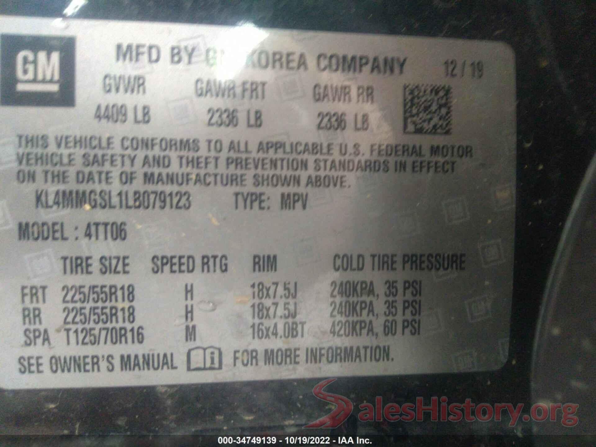 KL4MMGSL1LB079123 2020 BUICK ENCORE GX