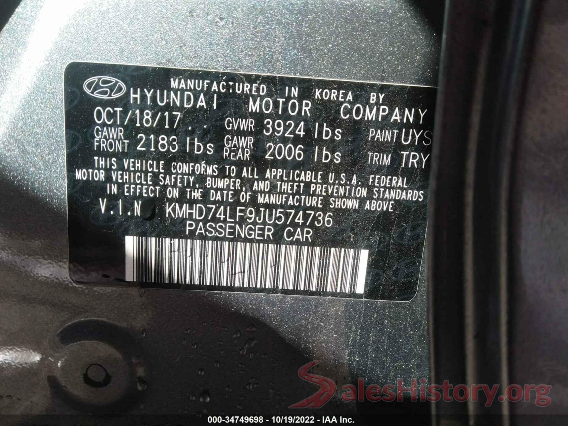 KMHD74LF9JU574736 2018 HYUNDAI ELANTRA