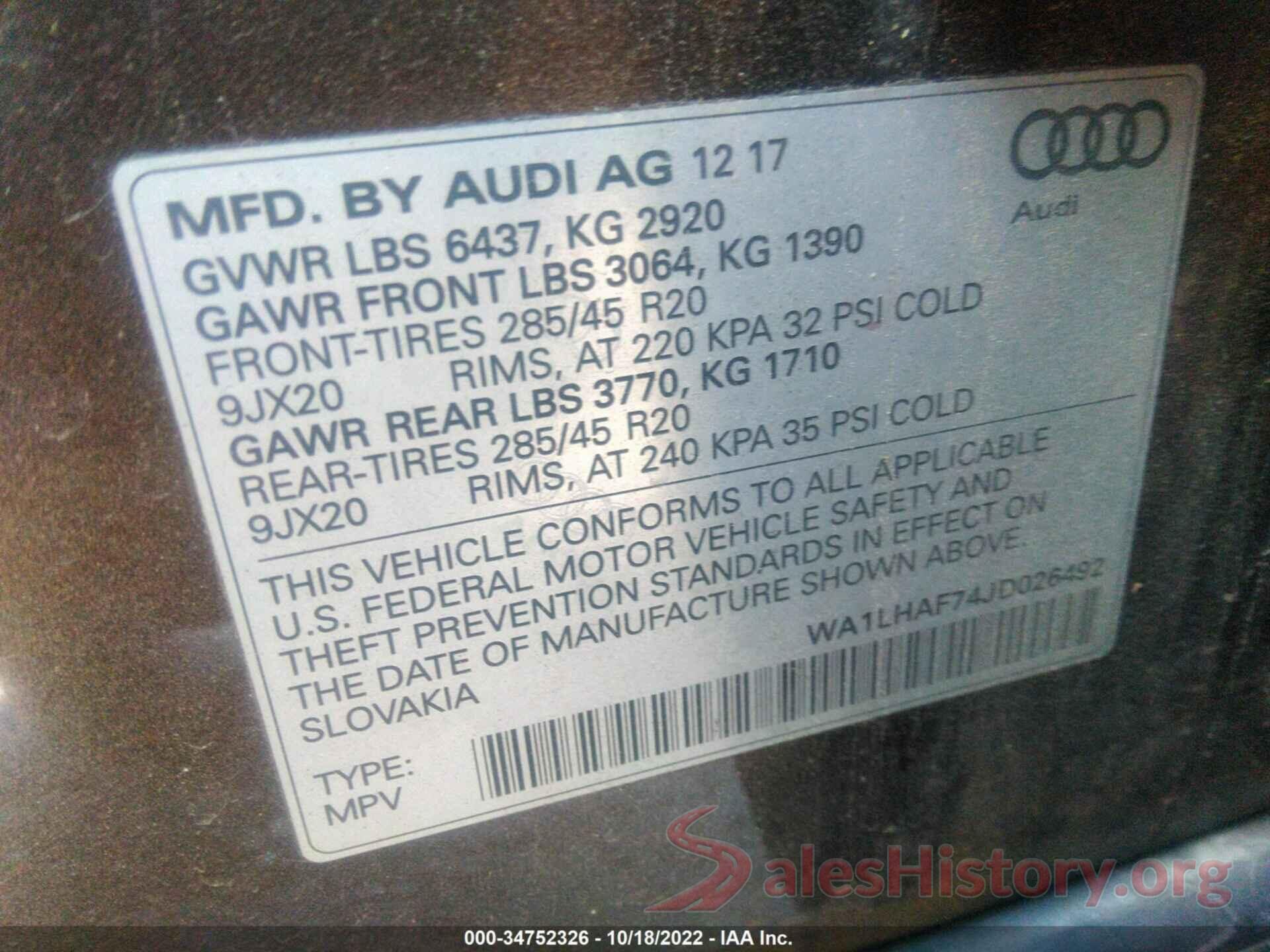 WA1LHAF74JD026492 2018 AUDI Q7