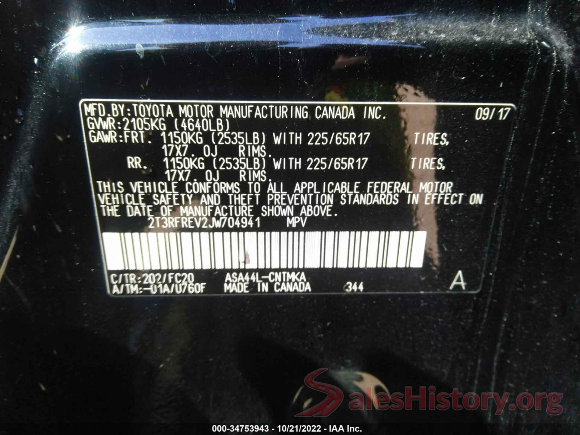 2T3RFREV2JW704941 2018 TOYOTA RAV4