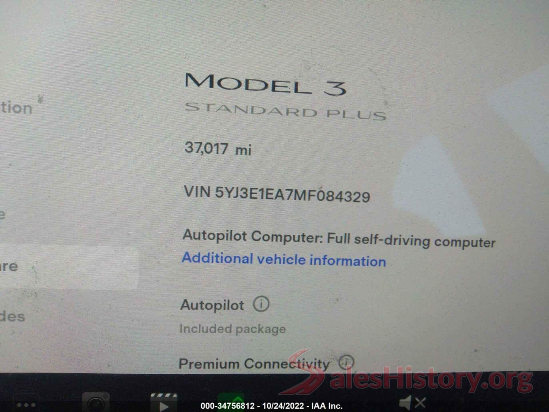 5YJ3E1EA7MF084329 2021 TESLA MODEL 3