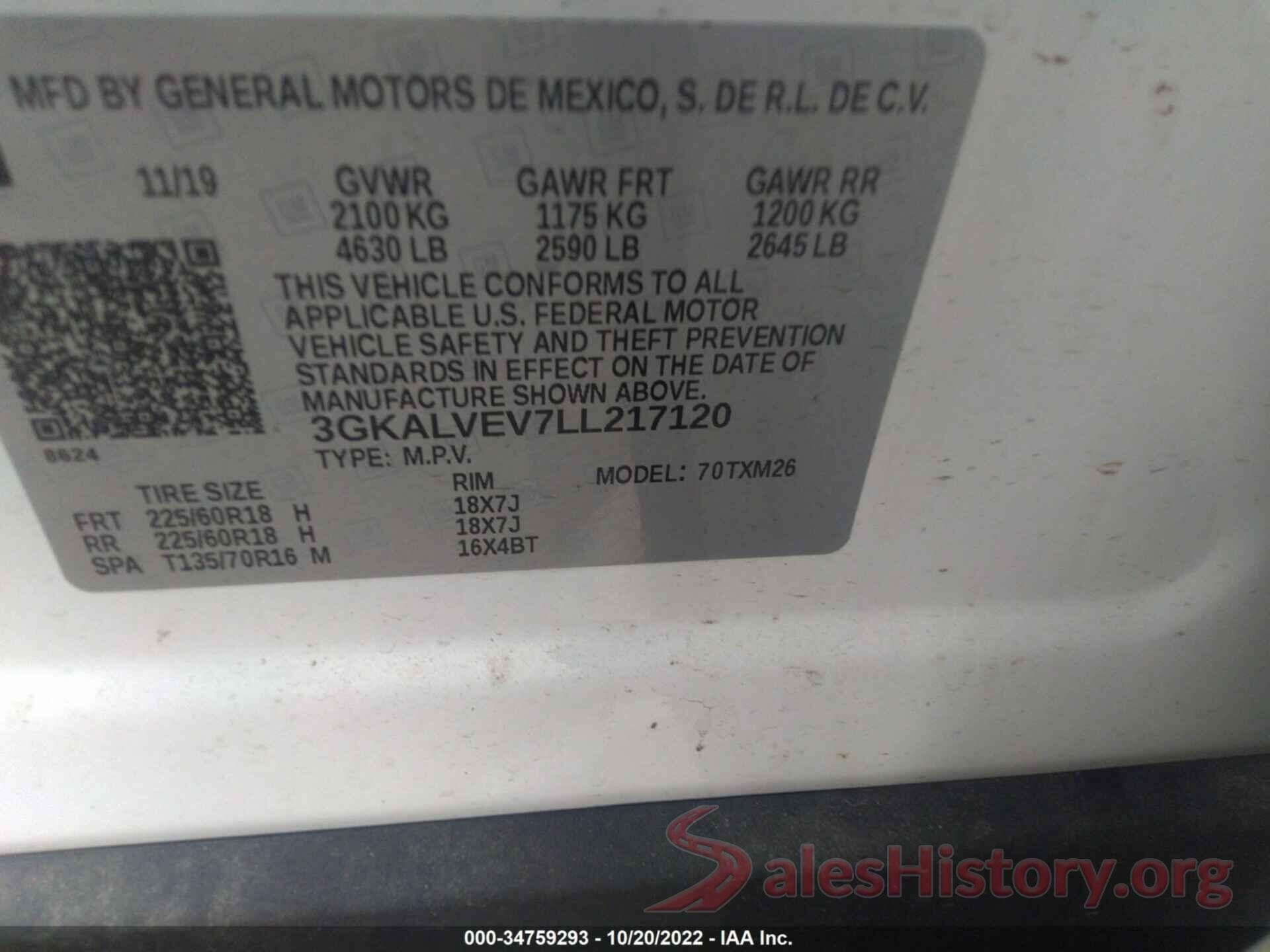 3GKALVEV7LL217120 2020 GMC TERRAIN