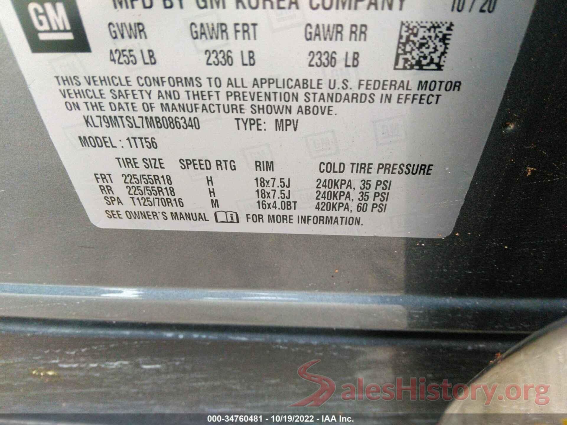 KL79MTSL7MB086340 2021 CHEVROLET TRAILBLAZER