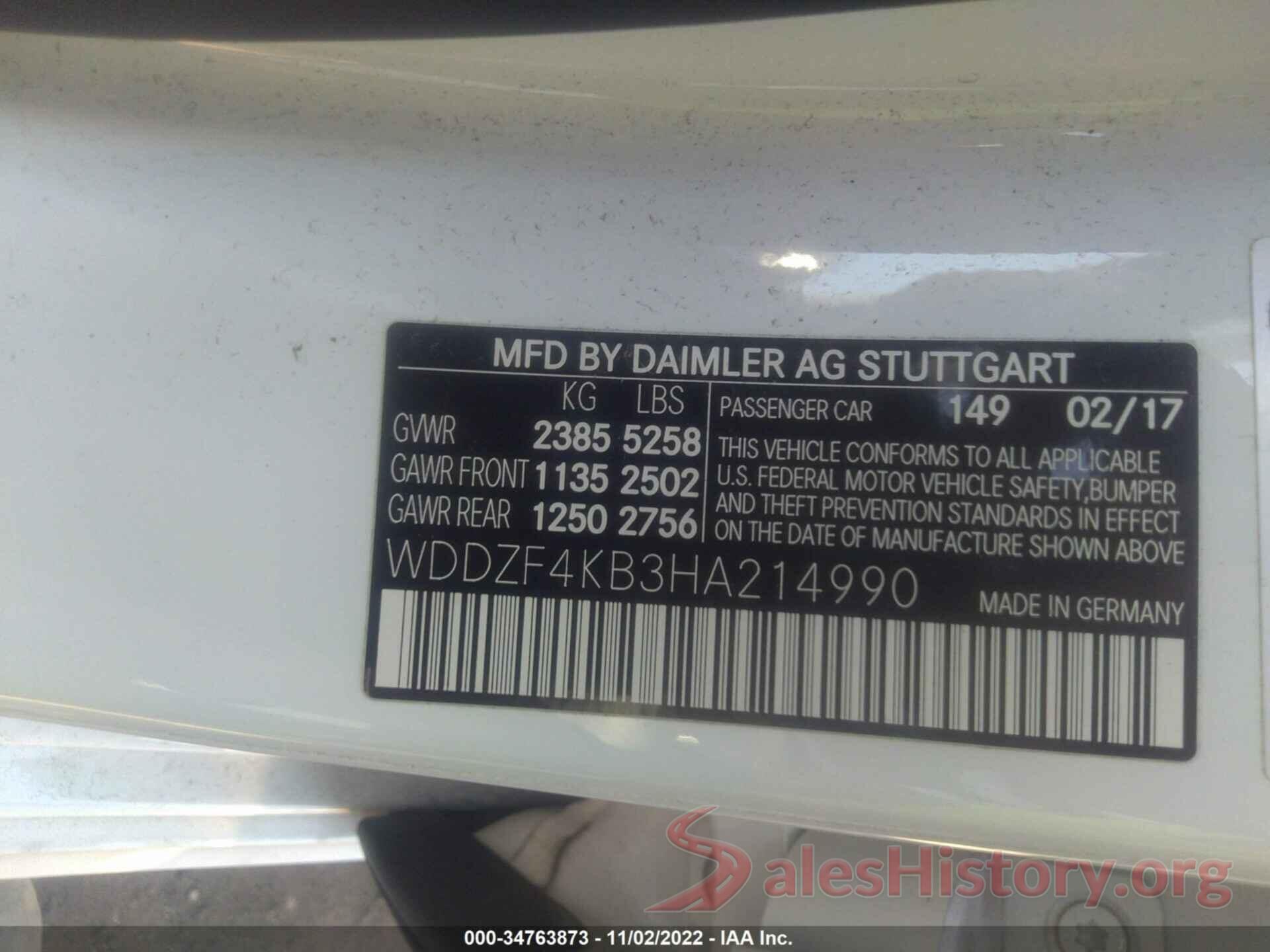 WDDZF4KB3HA214990 2017 MERCEDES-BENZ E-CLASS