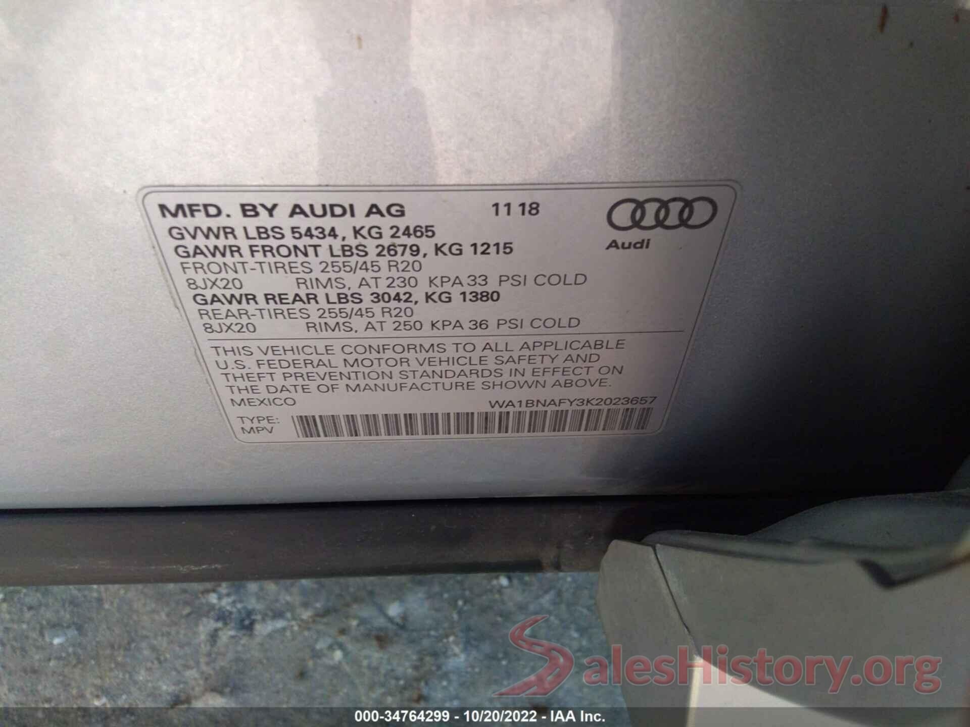 WA1BNAFY3K2023657 2019 AUDI Q5