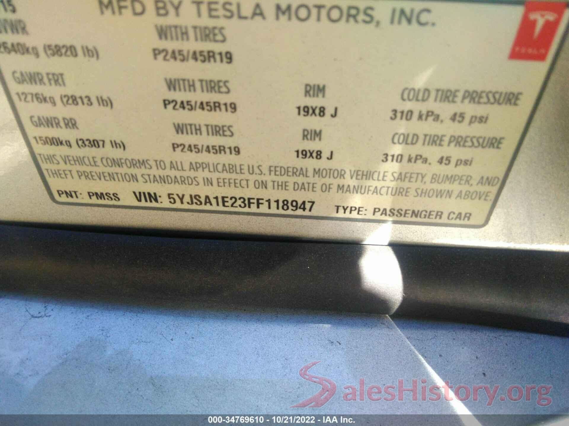 5YJSA1E23FF118947 2015 TESLA MODEL S