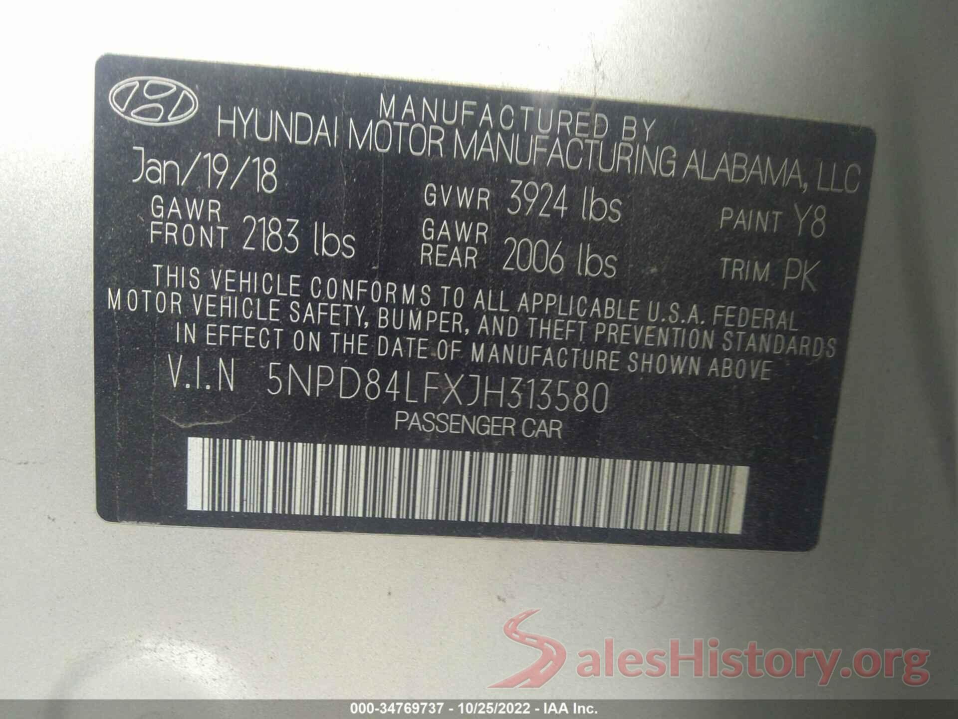 5NPD84LFXJH313580 2018 HYUNDAI ELANTRA