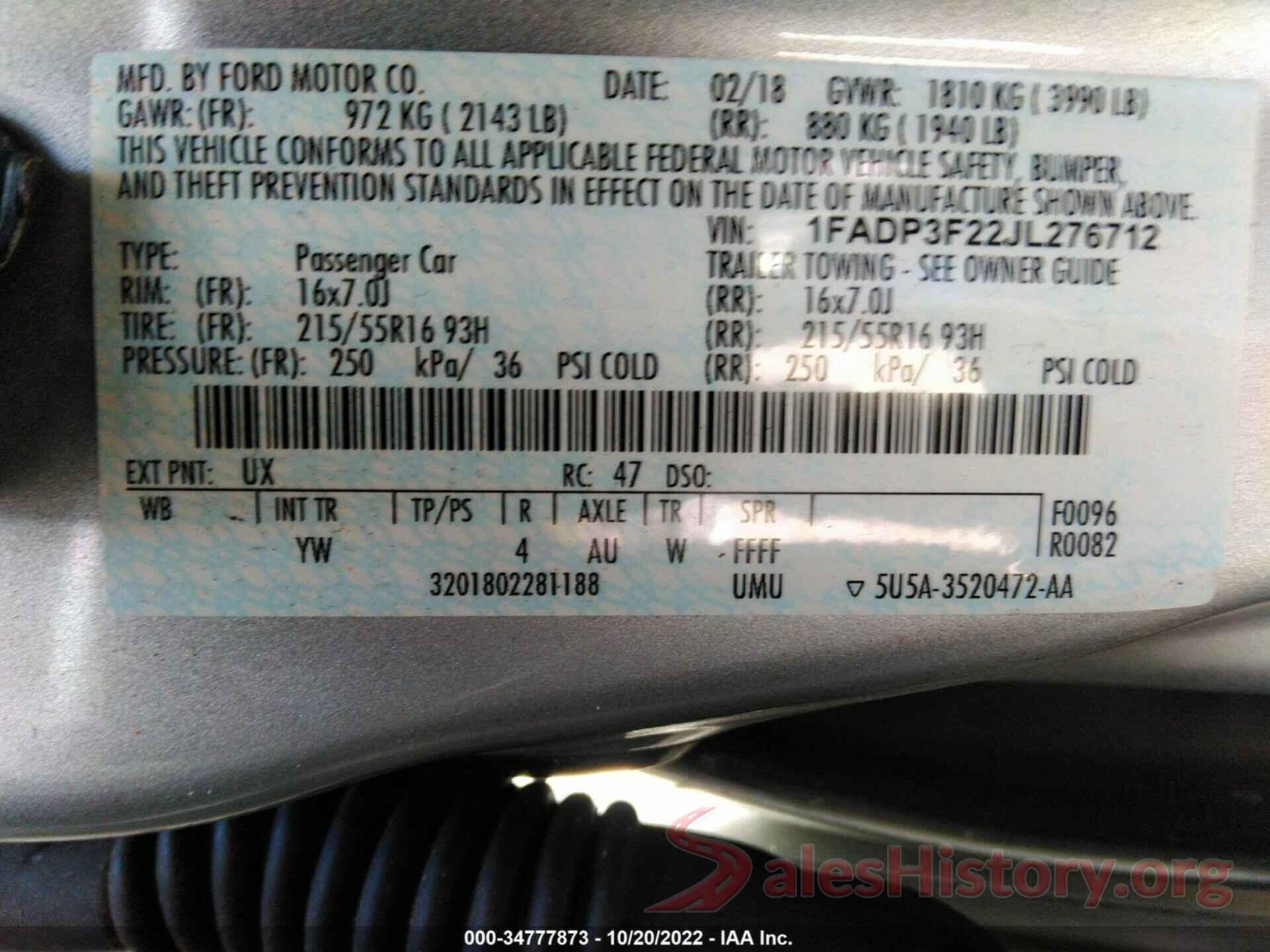 1FADP3F22JL276712 2018 FORD FOCUS