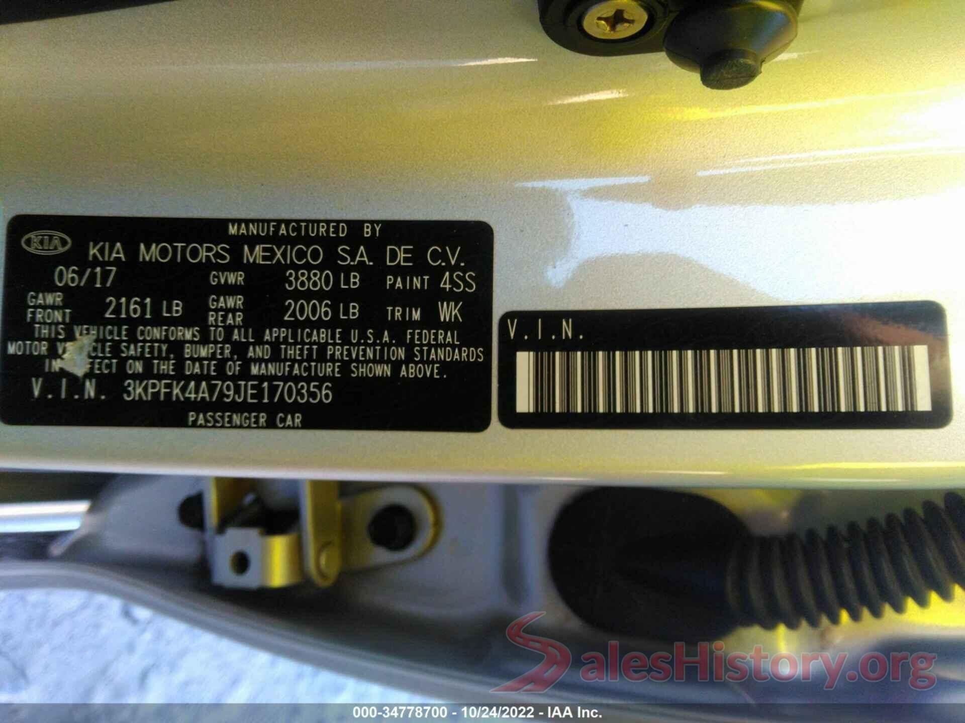 3KPFK4A79JE170356 2018 KIA FORTE