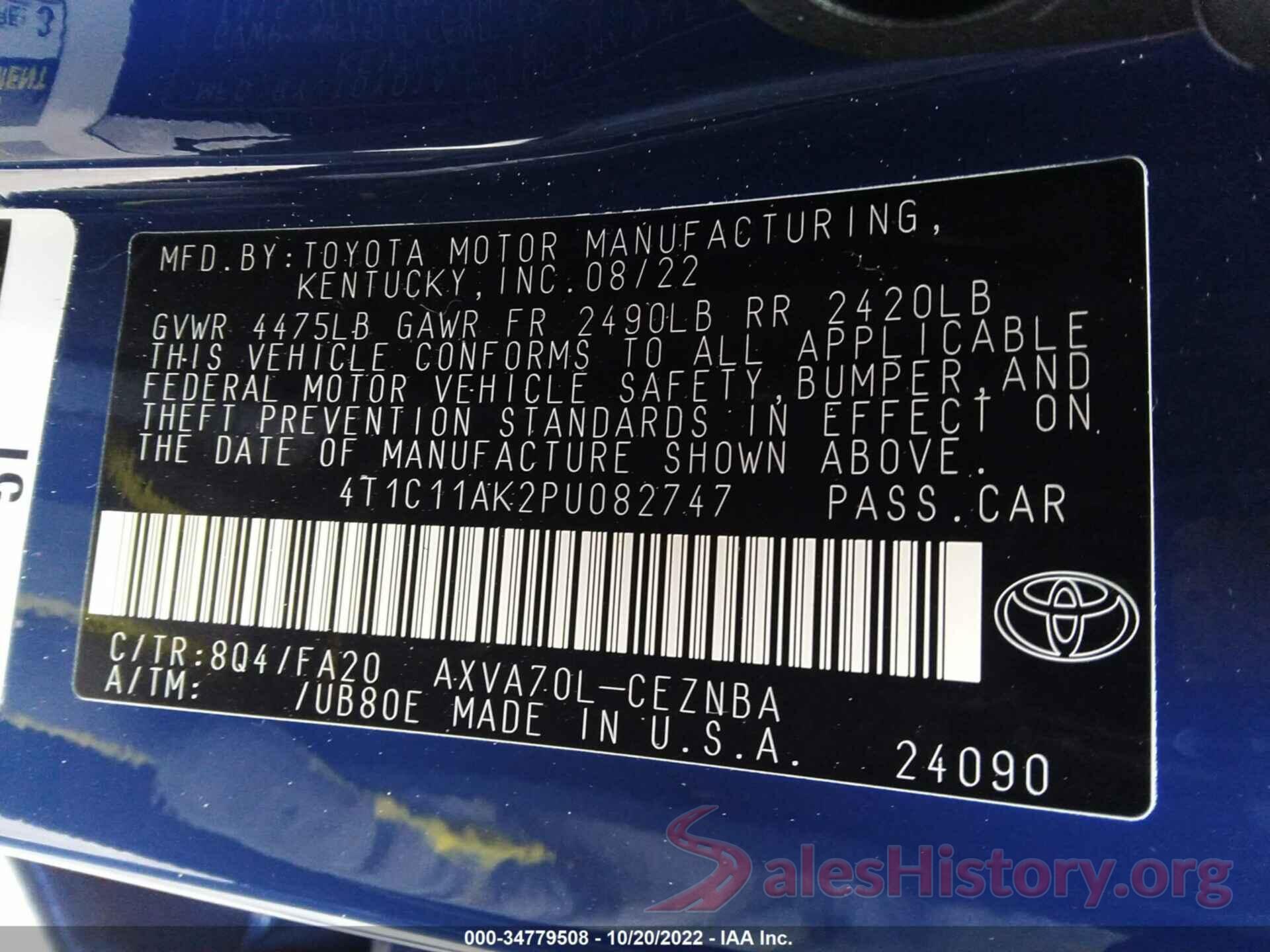 4T1C11AK2PU082747 2023 TOYOTA CAMRY