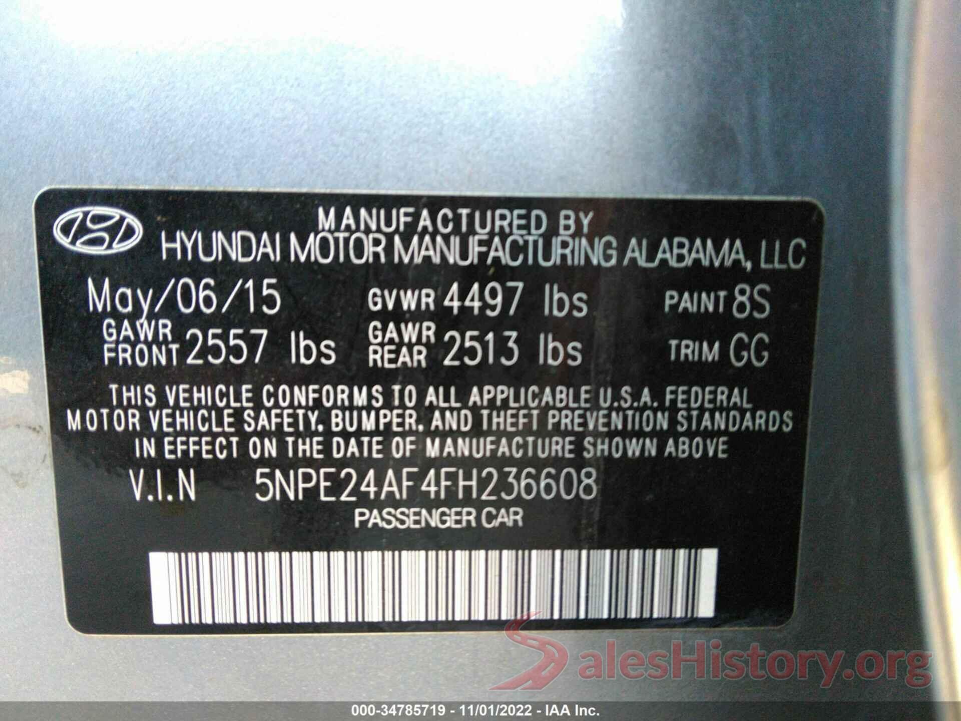 5NPE24AF4FH236608 2015 HYUNDAI SONATA