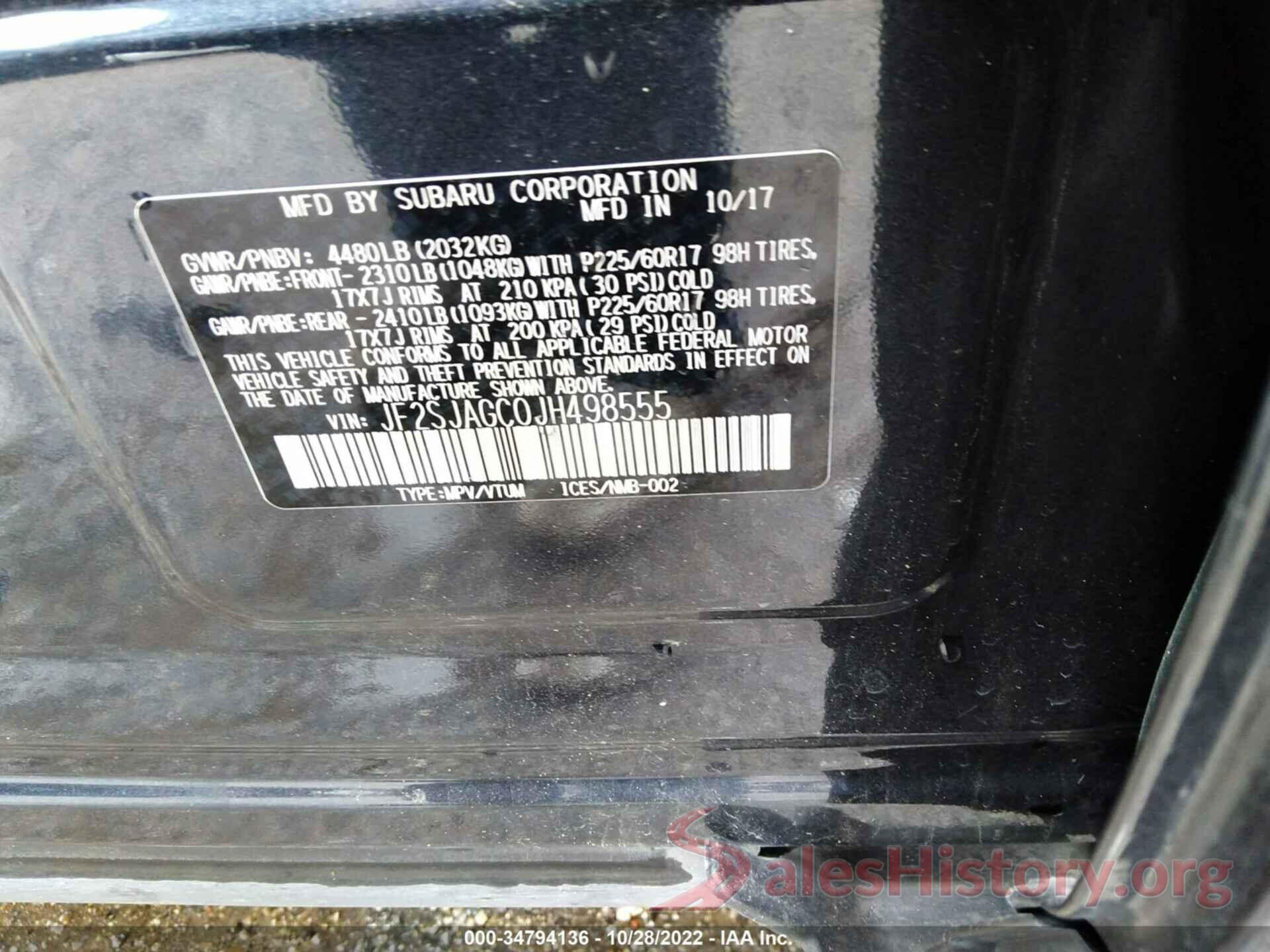 JF2SJAGC0JH498555 2018 SUBARU FORESTER