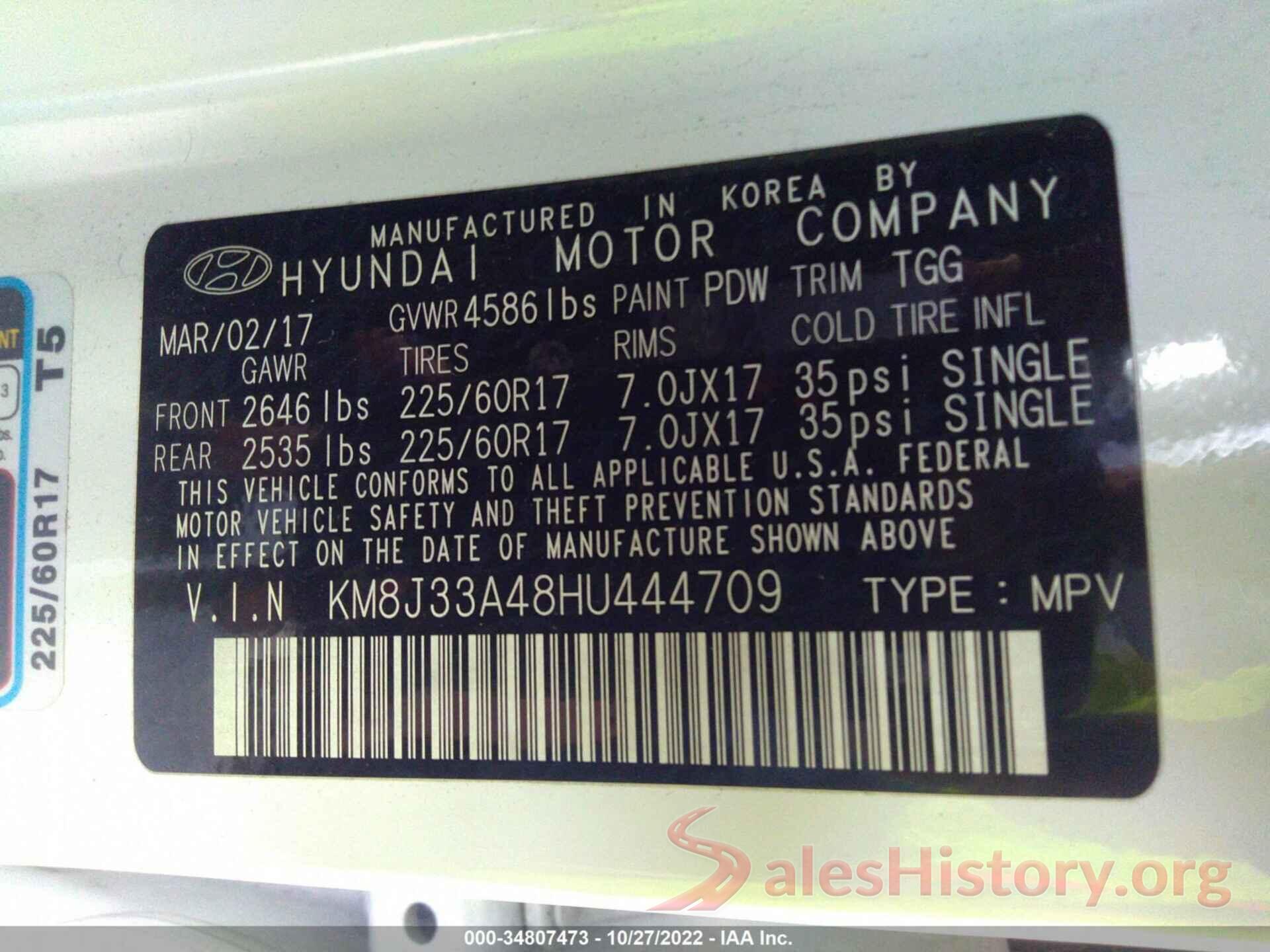 KM8J33A48HU444709 2017 HYUNDAI TUCSON