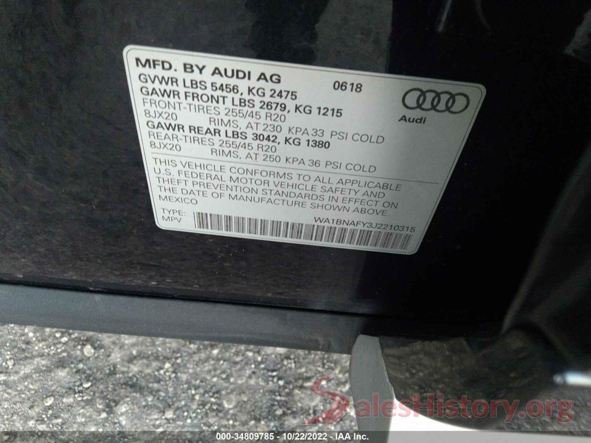 WA1BNAFY3J2210315 2018 AUDI Q5