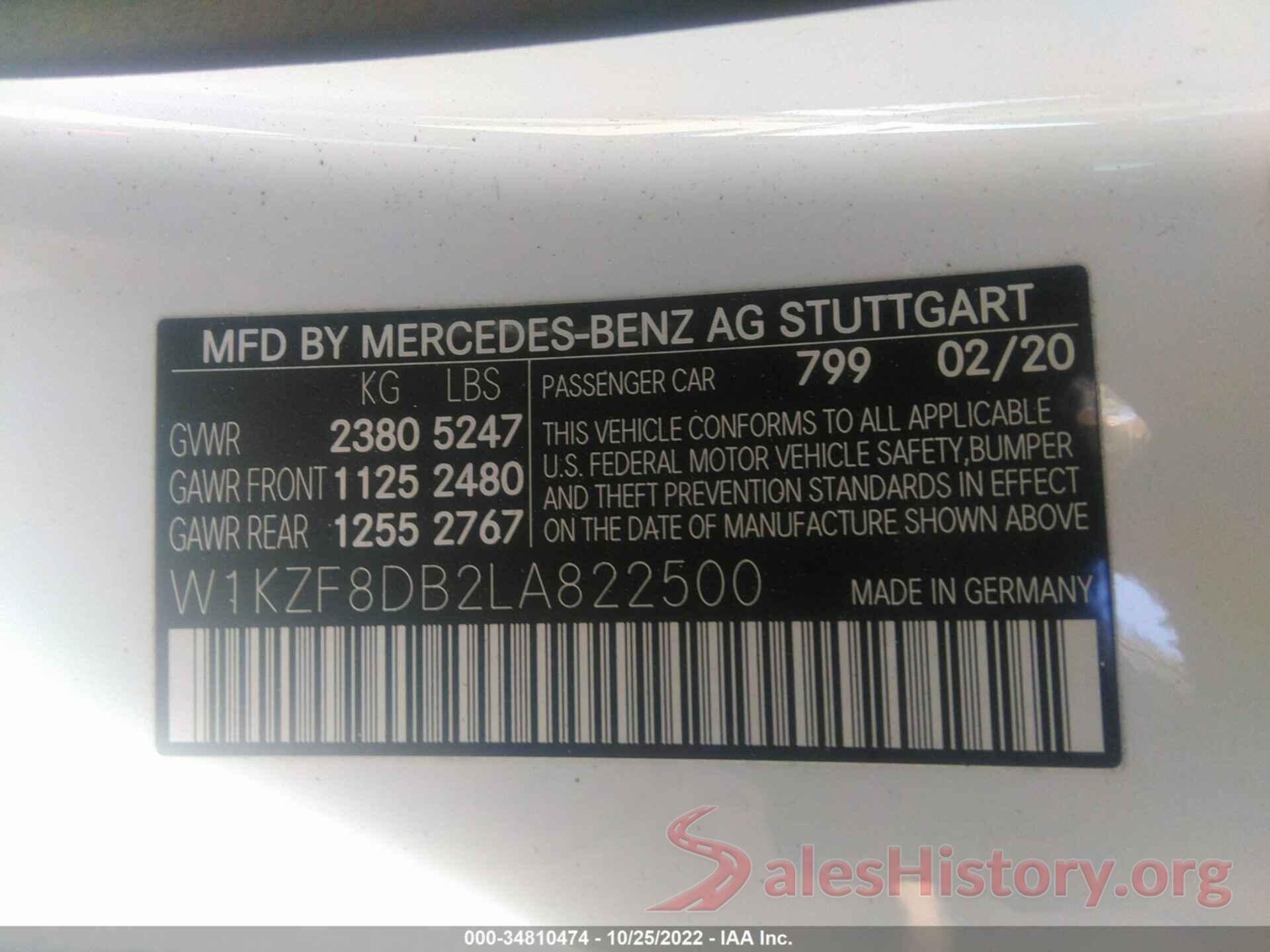 W1KZF8DB2LA822500 2020 MERCEDES-BENZ E-CLASS