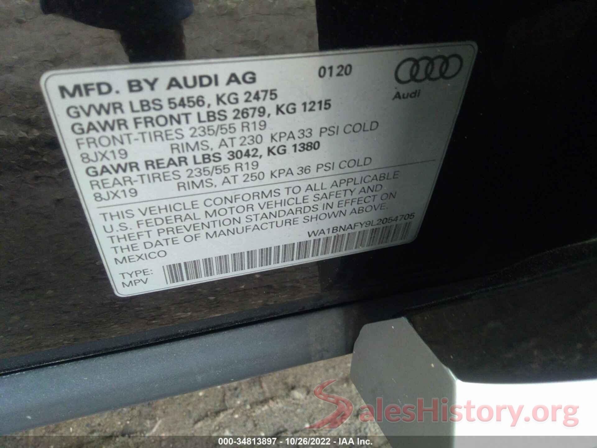 WA1BNAFY9L2054705 2020 AUDI Q5