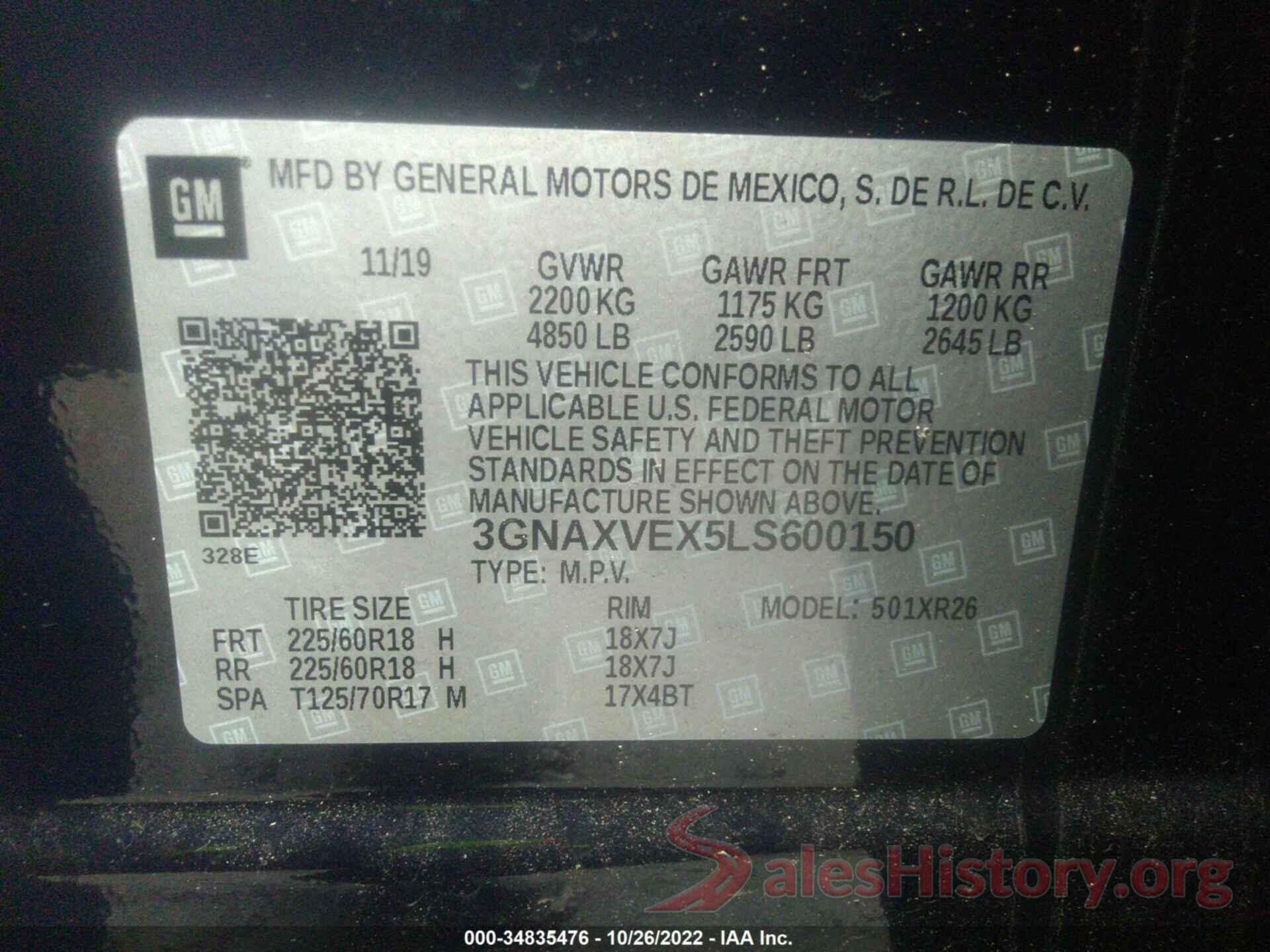 3GNAXVEX5LS600150 2020 CHEVROLET EQUINOX