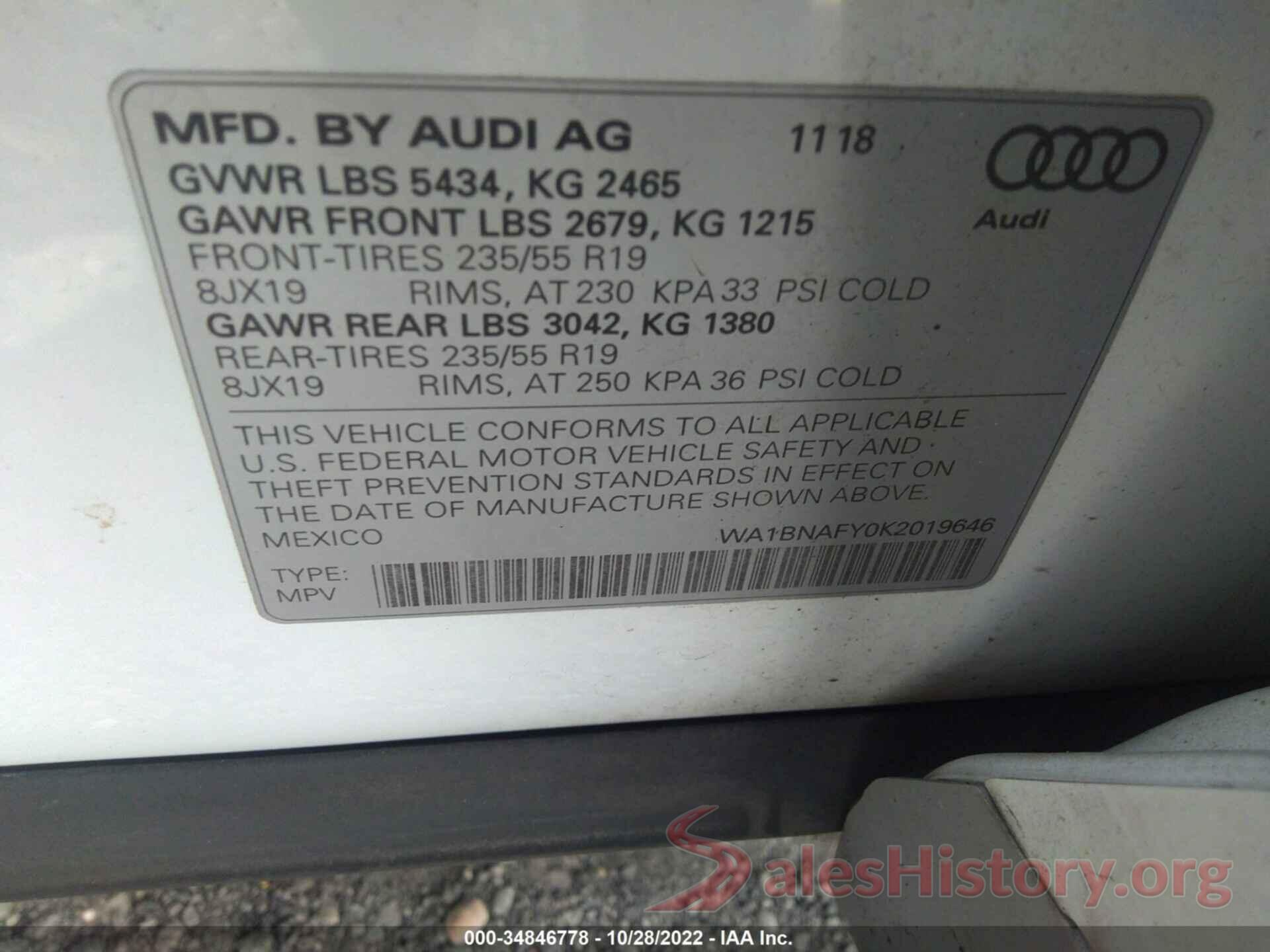 WA1BNAFY0K2019646 2019 AUDI Q5