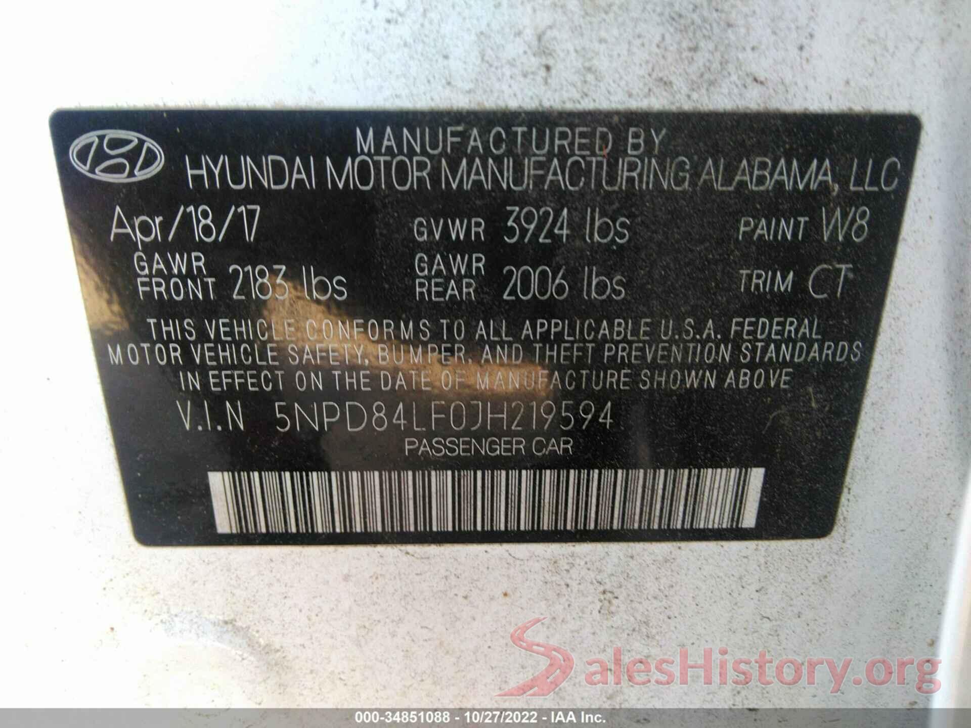 5NPD84LF0JH219594 2018 HYUNDAI ELANTRA