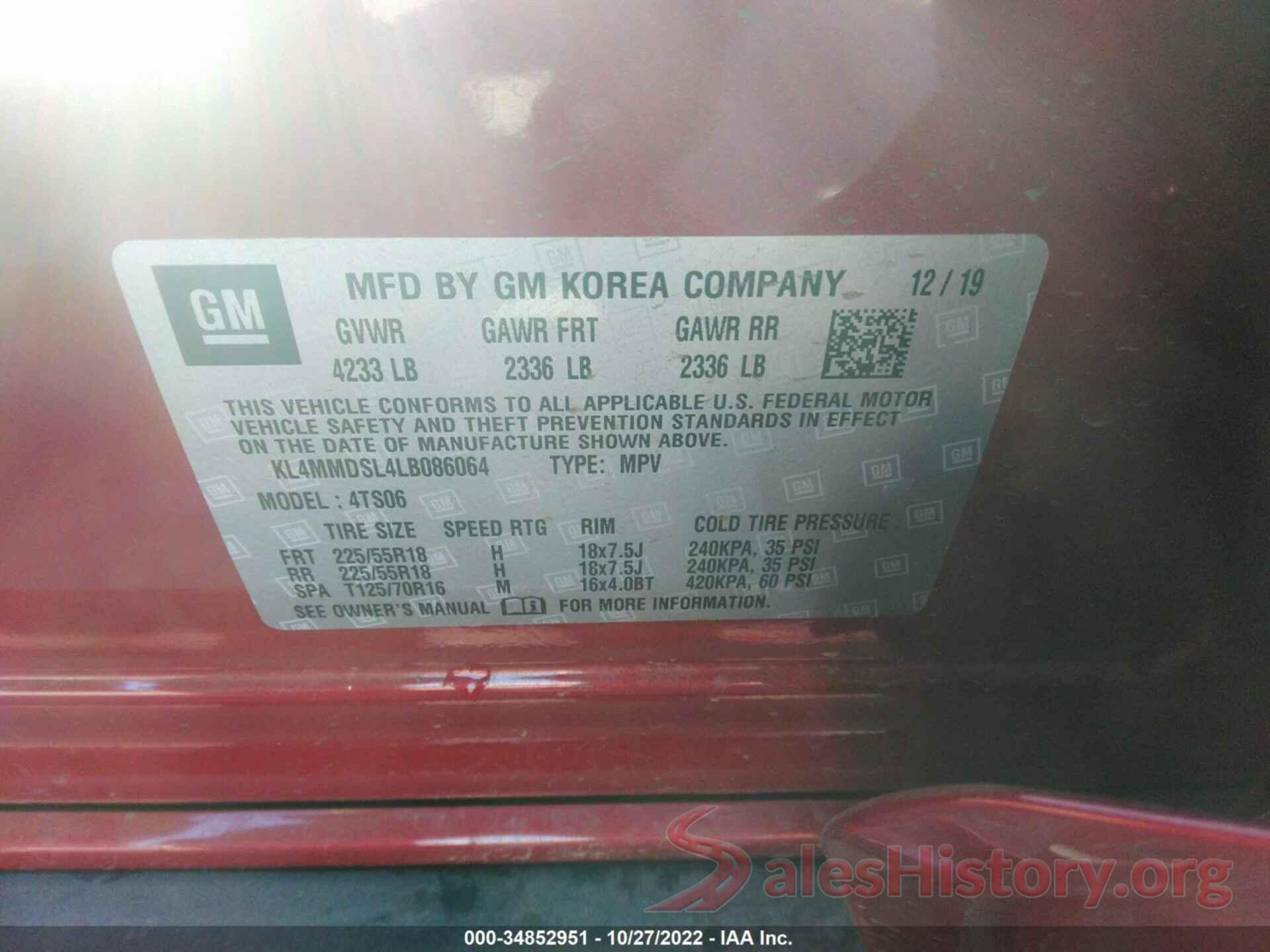 KL4MMDSL4LB086064 2020 BUICK ENCORE GX