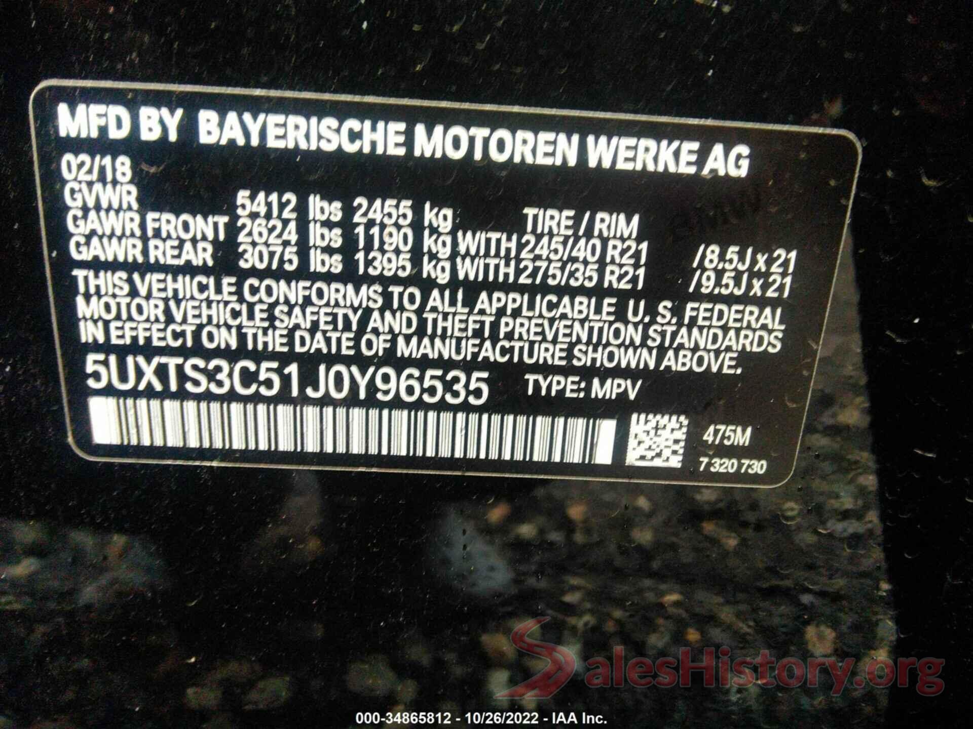 5UXTS3C51J0Y96535 2018 BMW X3