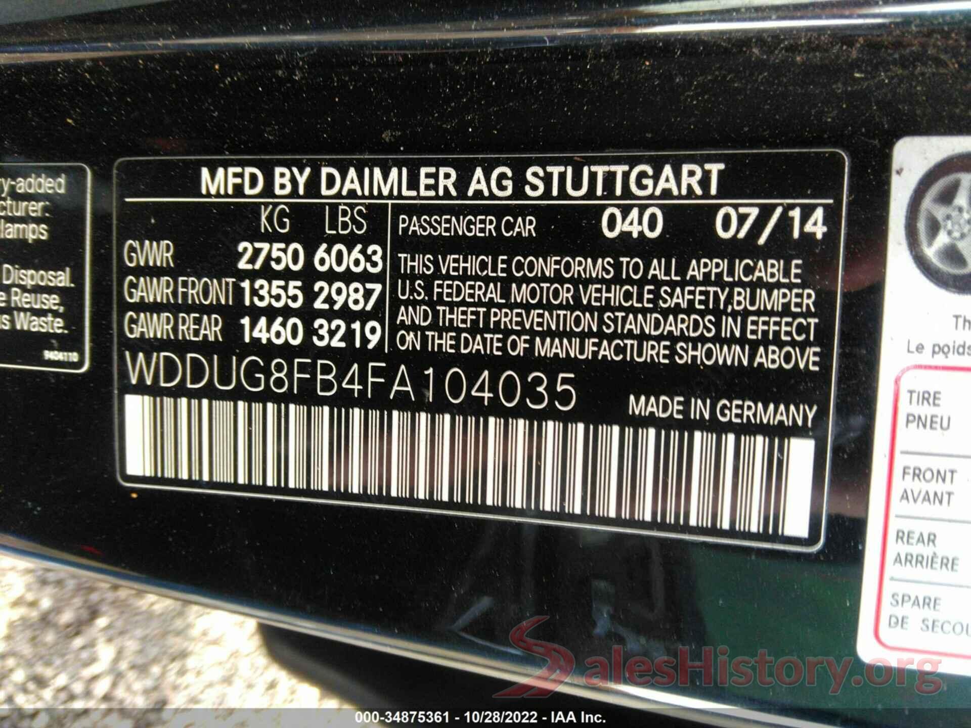 WDDUG8FB4FA104035 2015 MERCEDES-BENZ S-CLASS