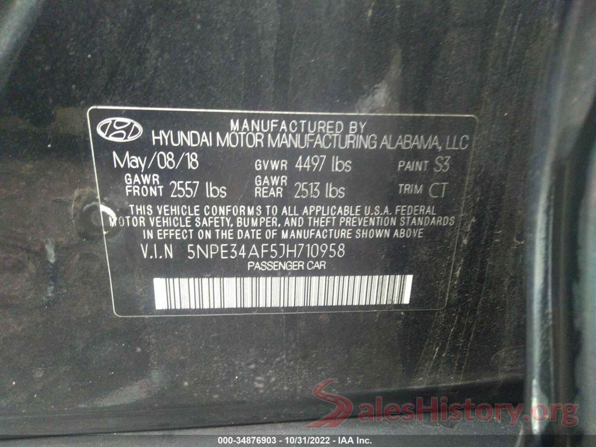 5NPE34AF5JH710958 2018 HYUNDAI SONATA