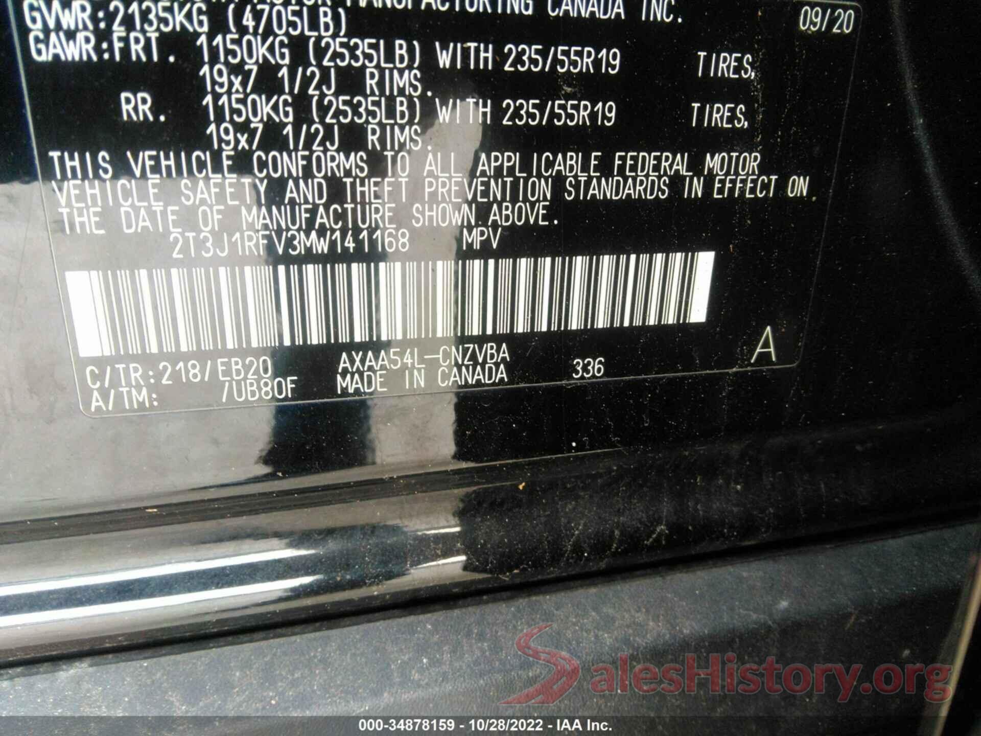 2T3J1RFV3MW141168 2021 TOYOTA RAV4