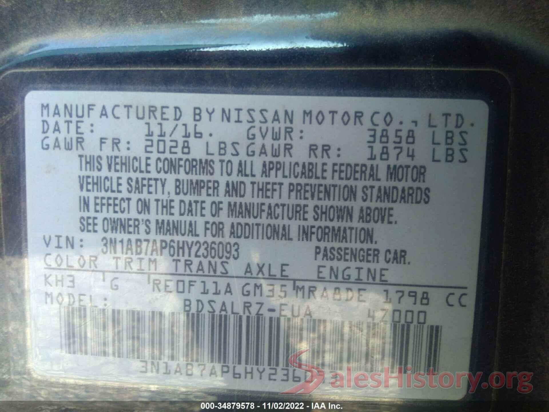 3N1AB7AP6HY236093 2017 NISSAN SENTRA