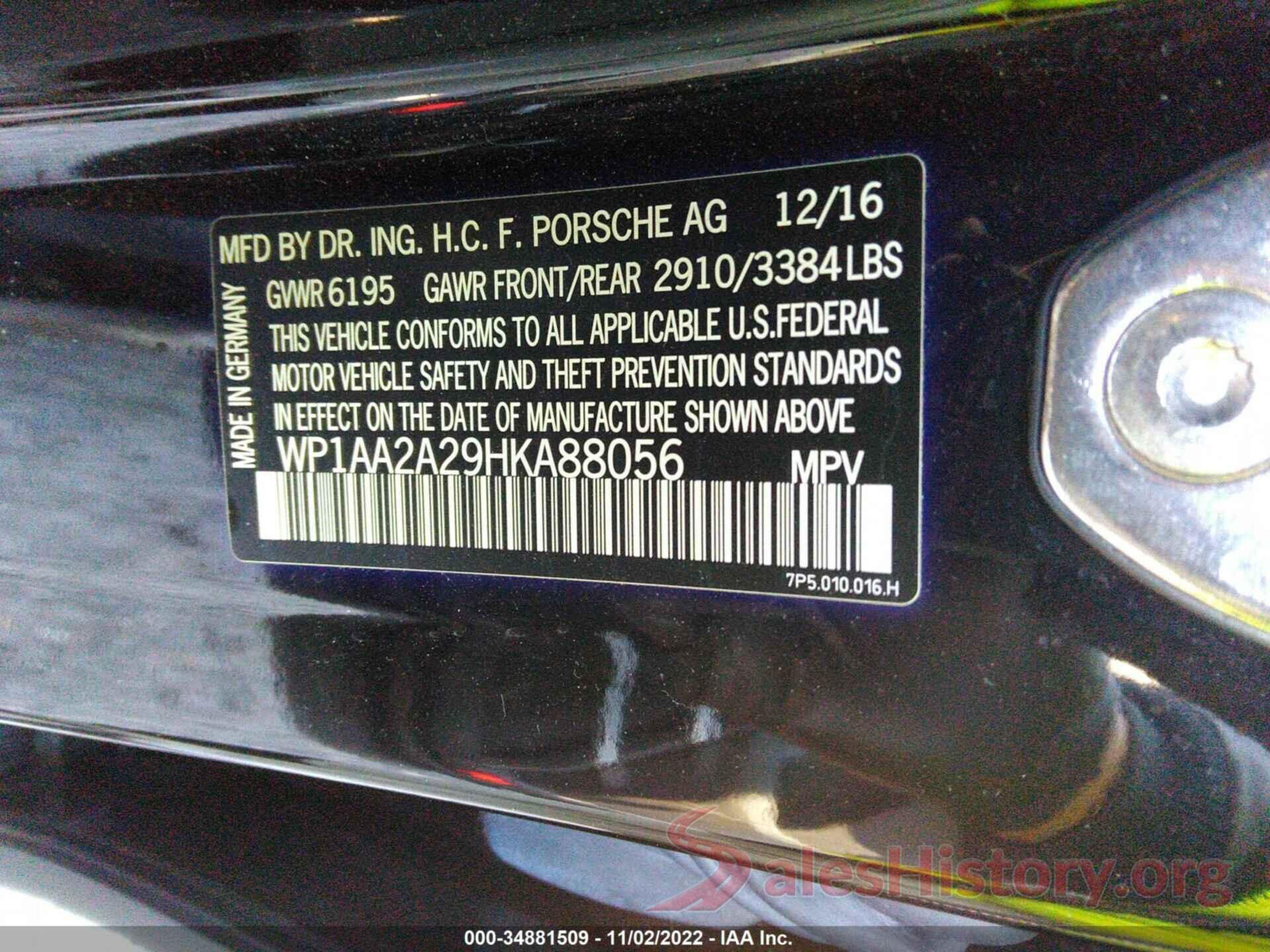 WP1AA2A29HKA88056 2017 PORSCHE CAYENNE