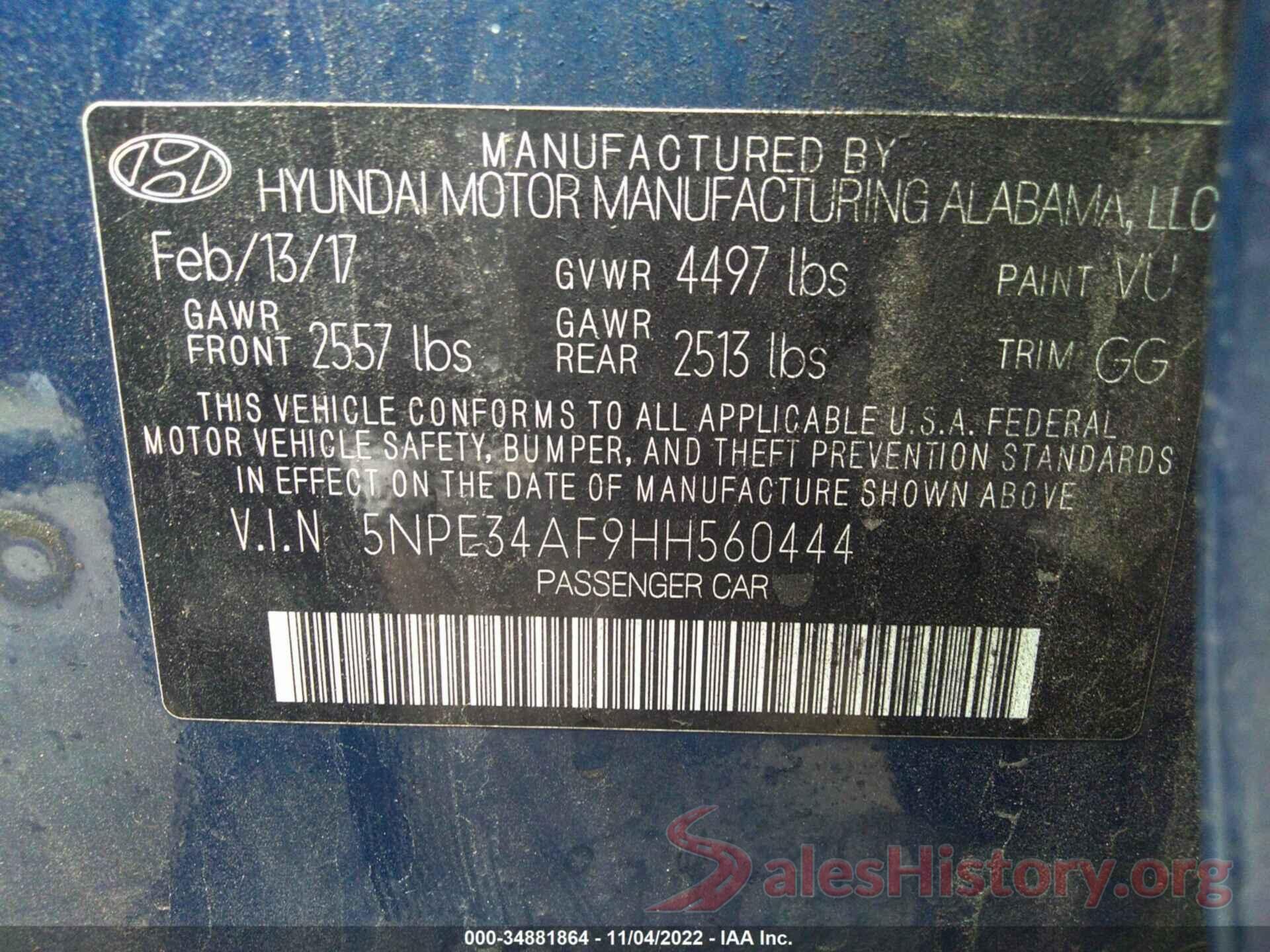 5NPE34AF9HH560444 2017 HYUNDAI SONATA