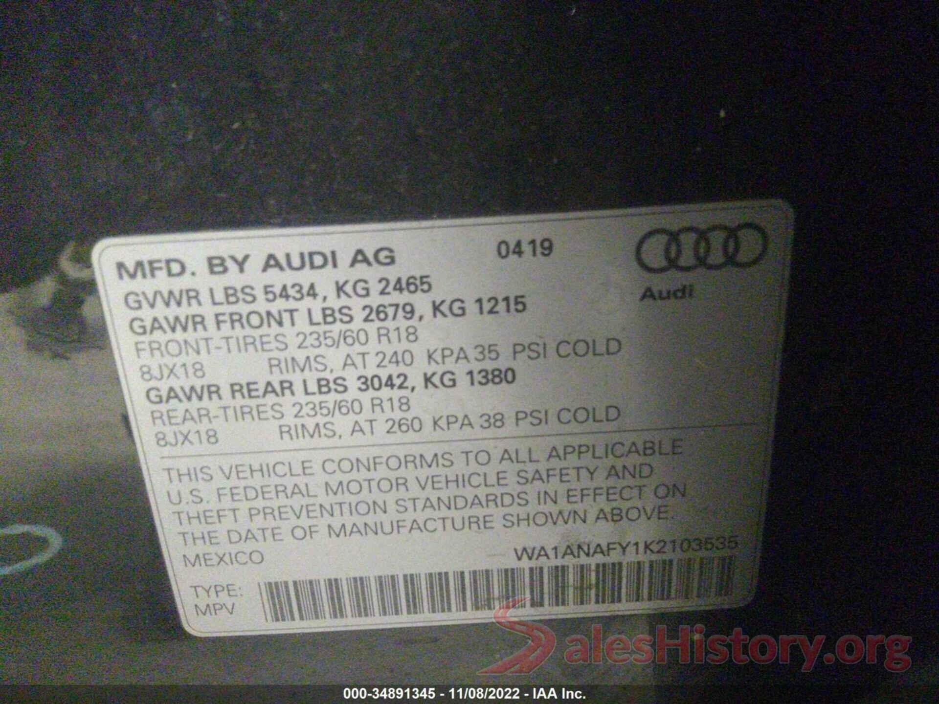 WA1ANAFY1K2103535 2019 AUDI Q5