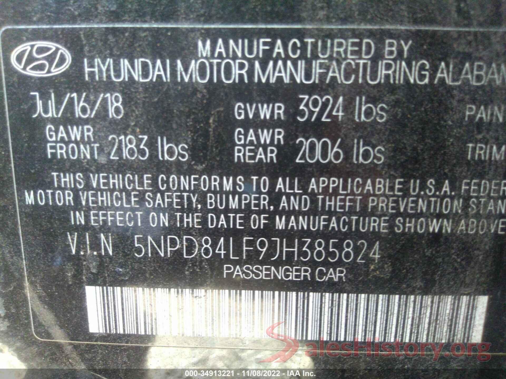 5NPD84LF9JH385824 2018 HYUNDAI ELANTRA