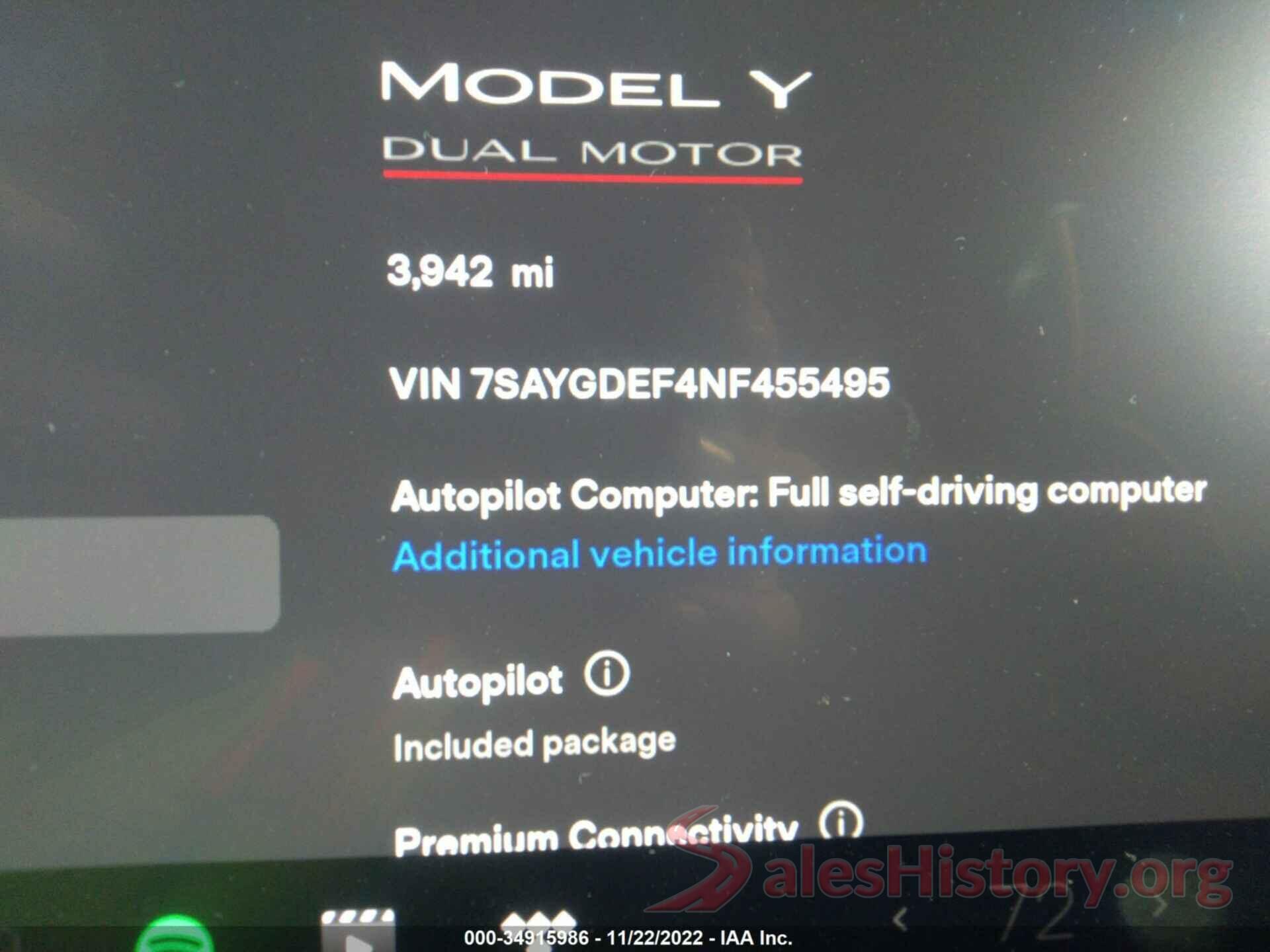 7SAYGDEF4NF455495 2022 TESLA MODEL Y