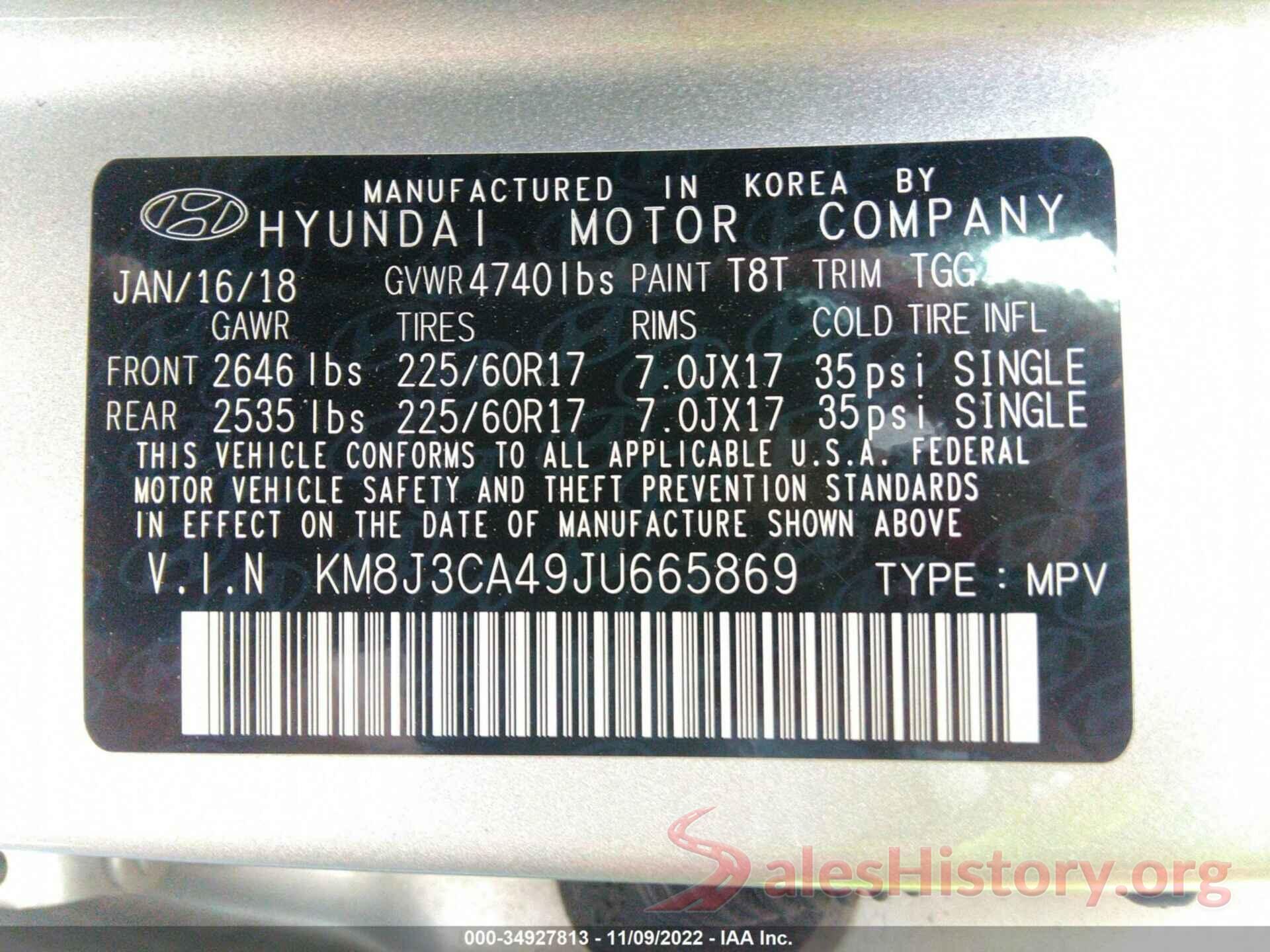 KM8J3CA49JU665869 2018 HYUNDAI TUCSON