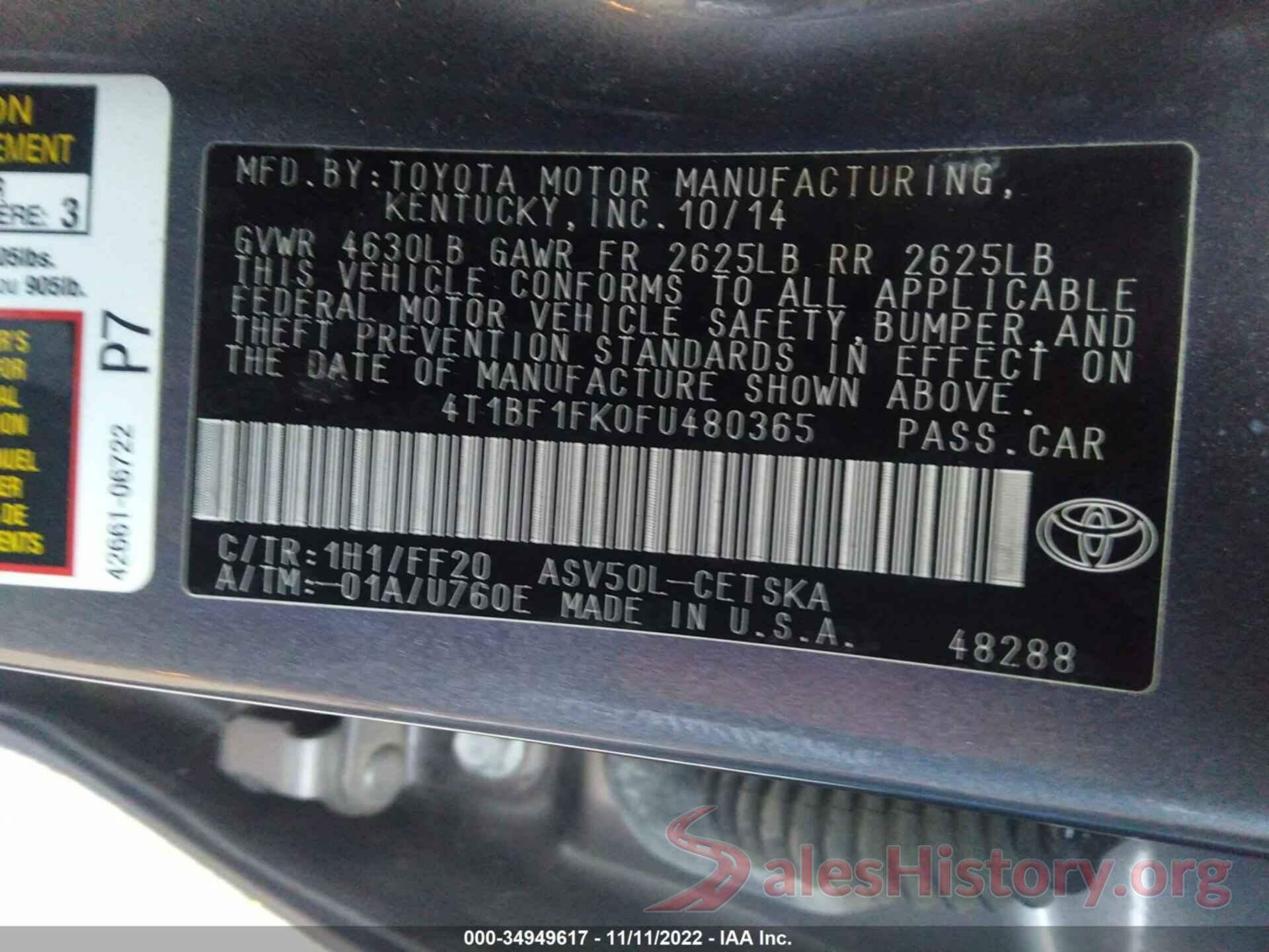 4T1BF1FK0FU480365 2015 TOYOTA CAMRY