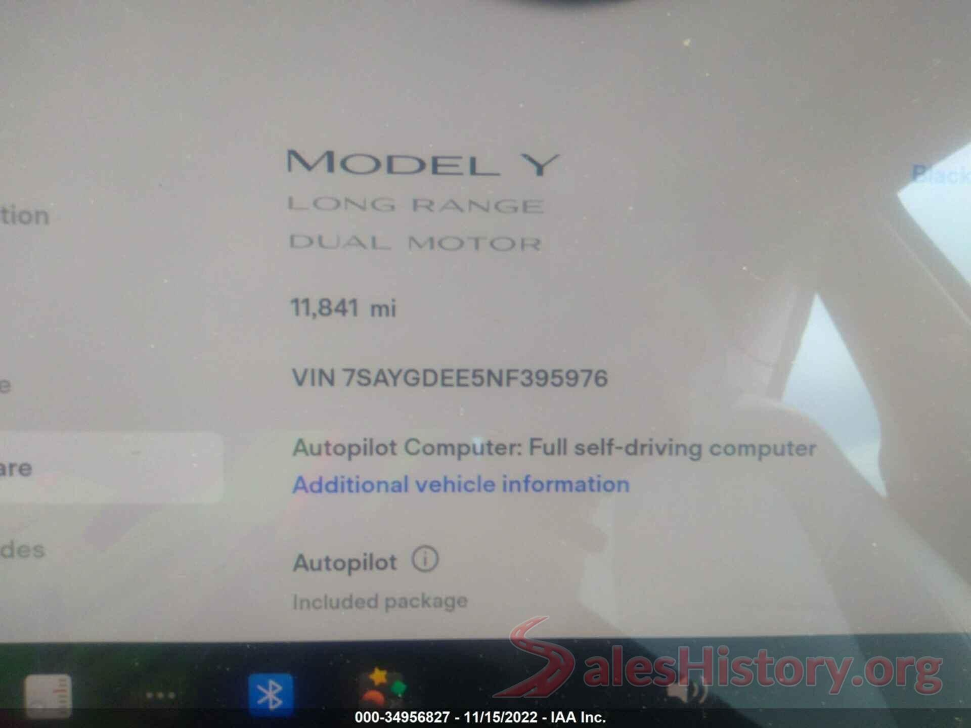 7SAYGDEE5NF395976 2022 TESLA MODEL Y