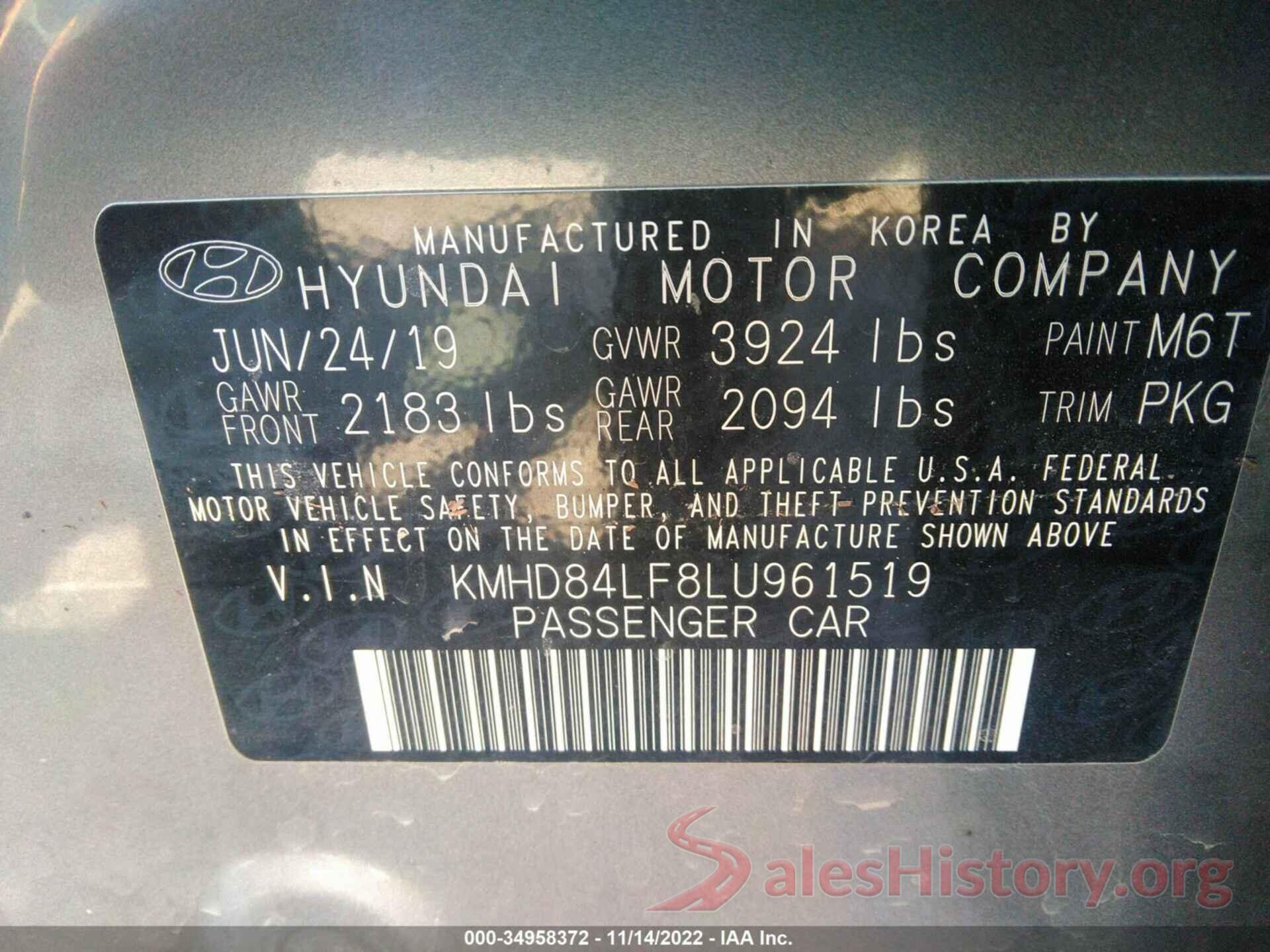 KMHD84LF8LU961519 2020 HYUNDAI ELANTRA