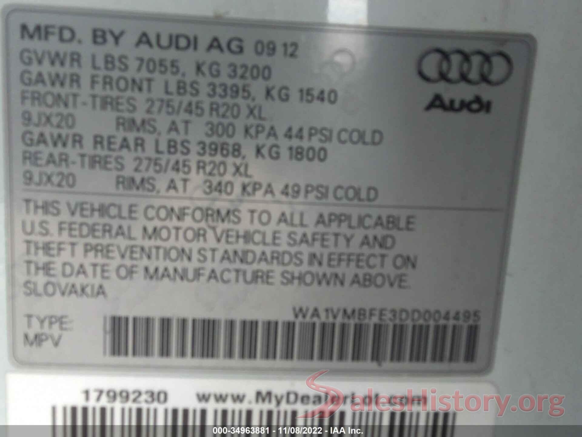 WA1VMBFE3DD004495 2013 AUDI Q7