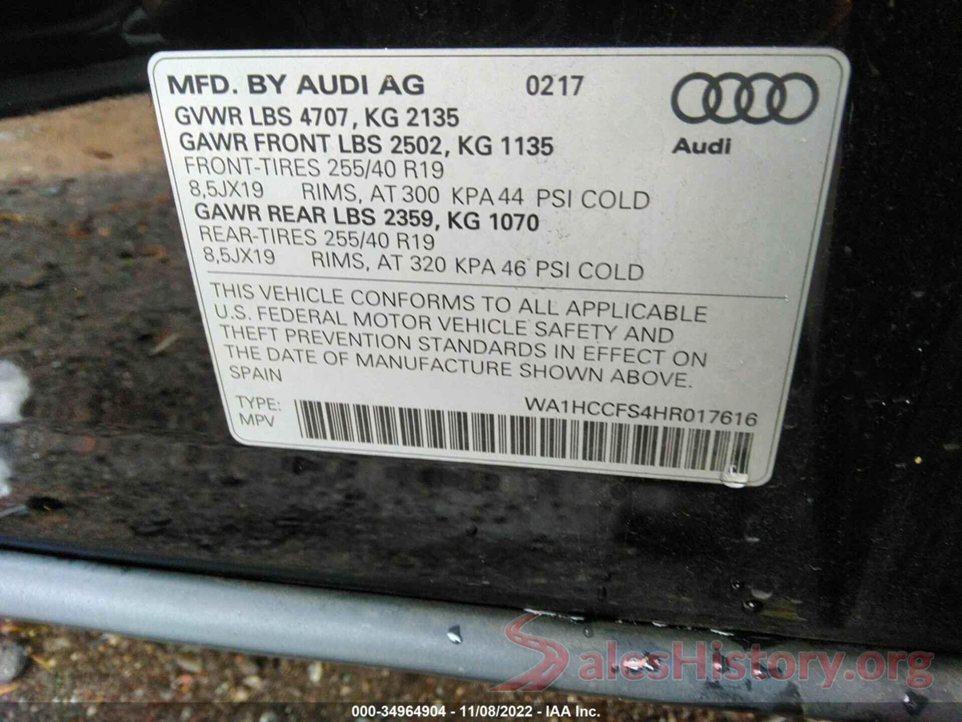 WA1HCCFS4HR017616 2017 AUDI Q3