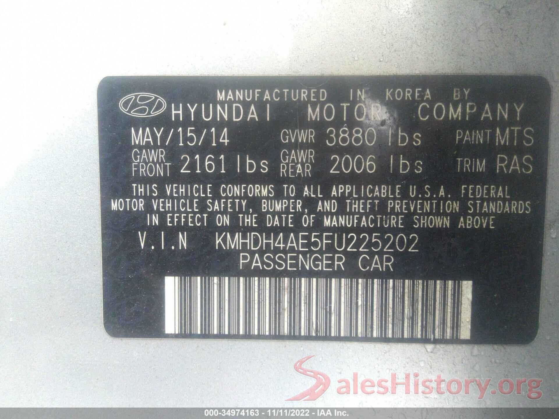 KMHDH4AE5FU225202 2015 HYUNDAI ELANTRA